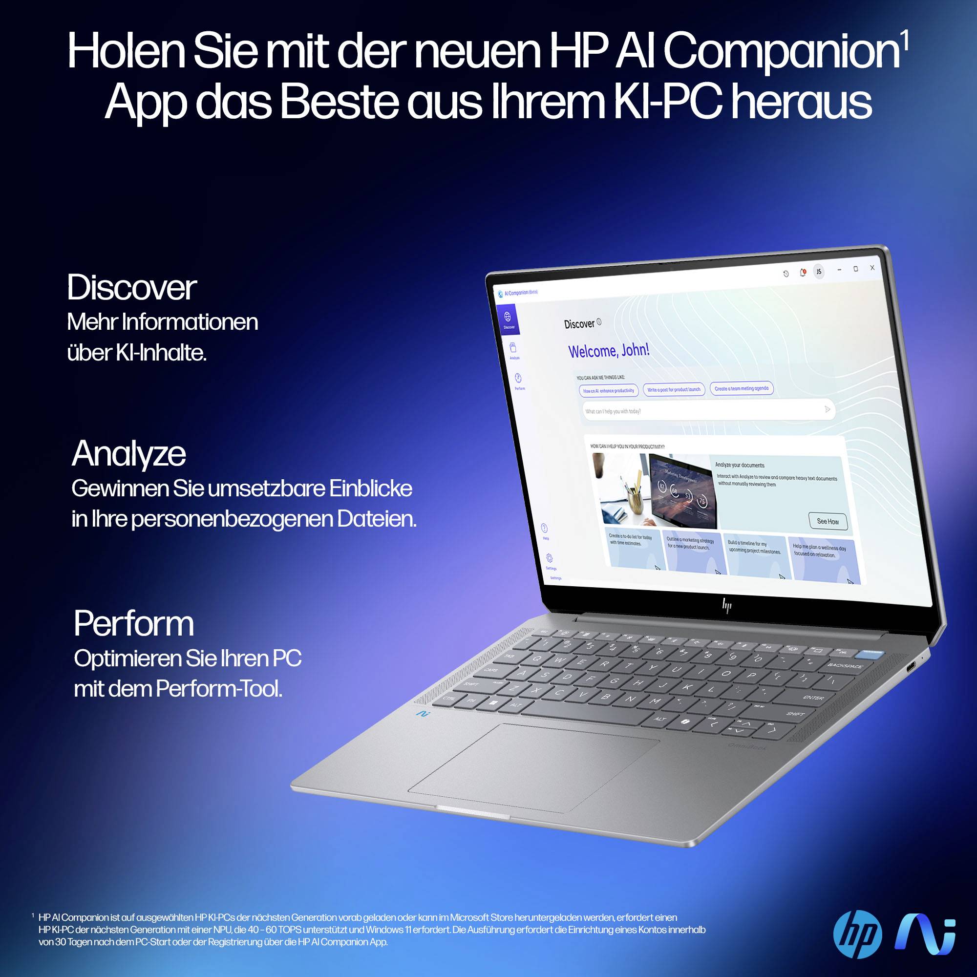 HP Notebook 35.6cm (14 Zoll) AMD Ryzen AI 9 HX 375 32GB RAM 2TB SSD Deutsch, QWERTZ AMD AMD Radeon Graphics Silber B40JWEA