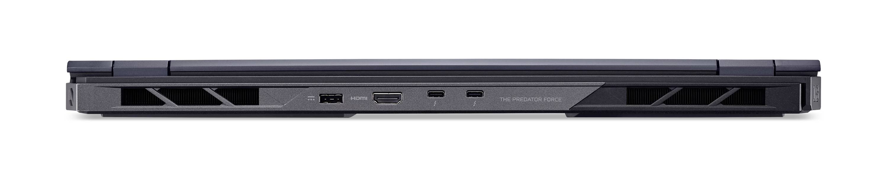 Seitenansicht eines dünnen schwarzen Laptops oder tragbaren Computers, geschlossen und flach auf weißem Hintergrund liegend.