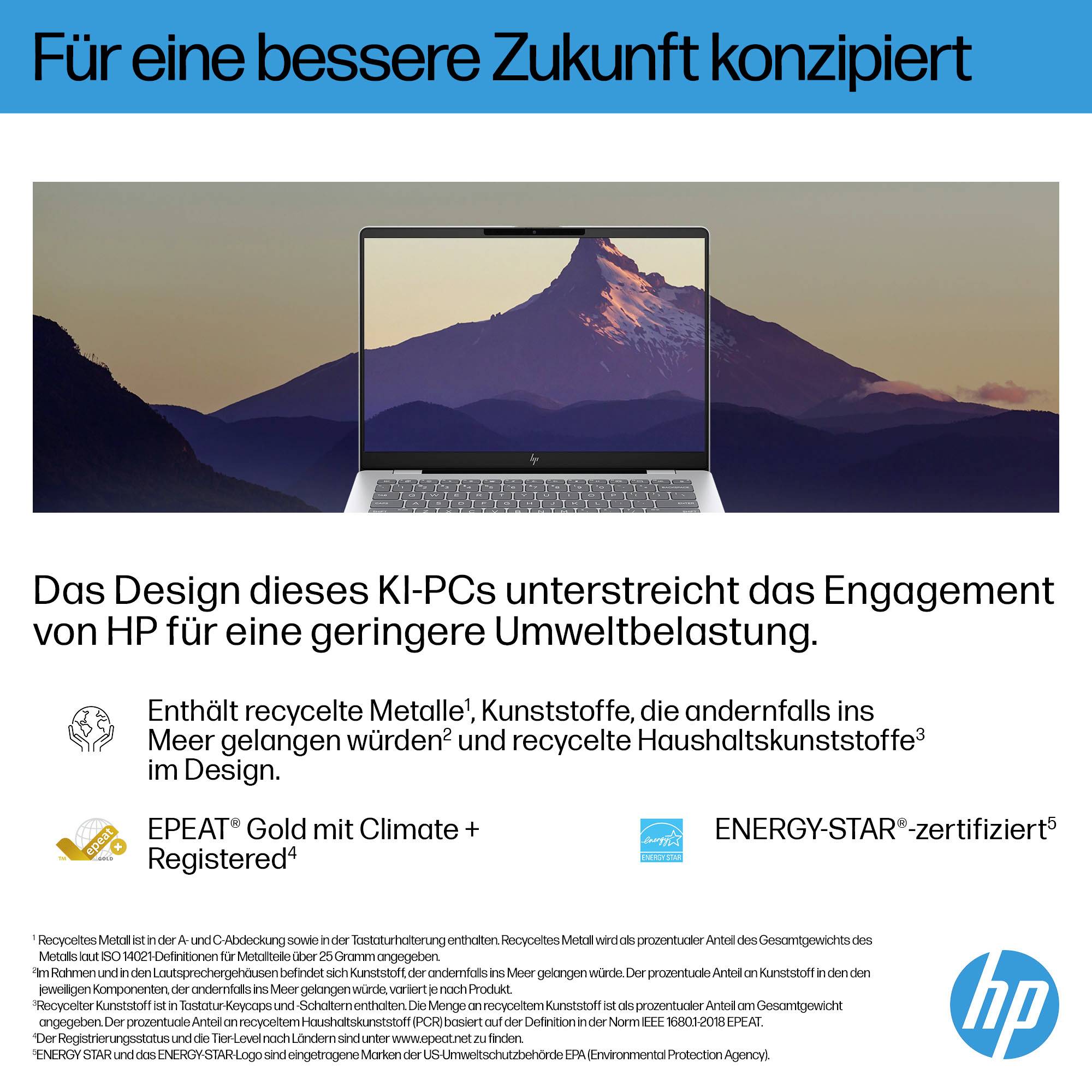 HP Notebook 35.6cm (14 Zoll) 2K Intel® Core™ Ultra 7 255U 16GB RAM 512GB SSD Deutsch, QWERTZ Intel Intel-Grafik Silber BZ8D7EA