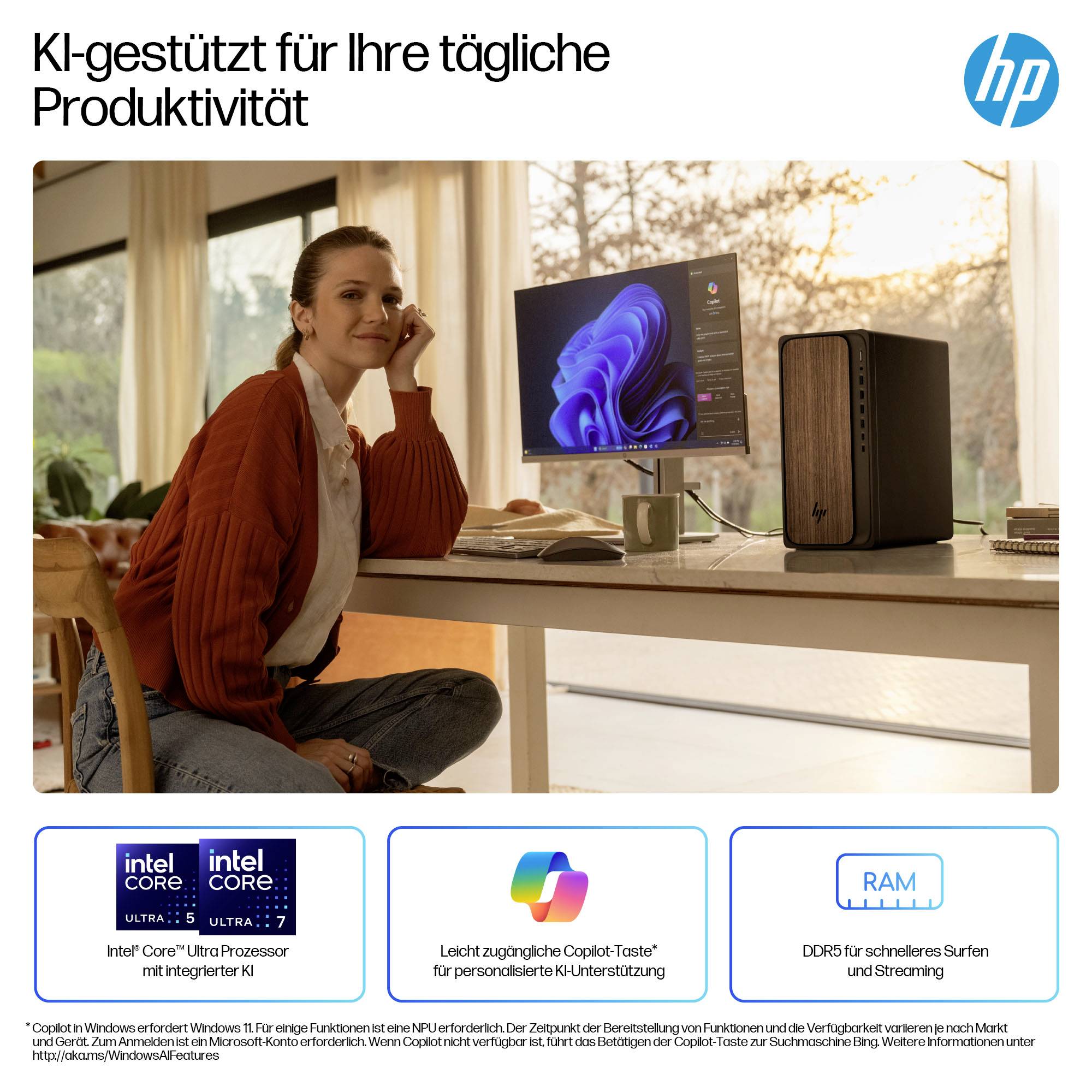 HP Desktop PC OmniDesk AI PC M03-0475ng Core Ultra Intel® Core™ Ultra 7 265 5.3GHz 16GB RAM 1TB SSD Intel Intel-Grafik BX8C4E