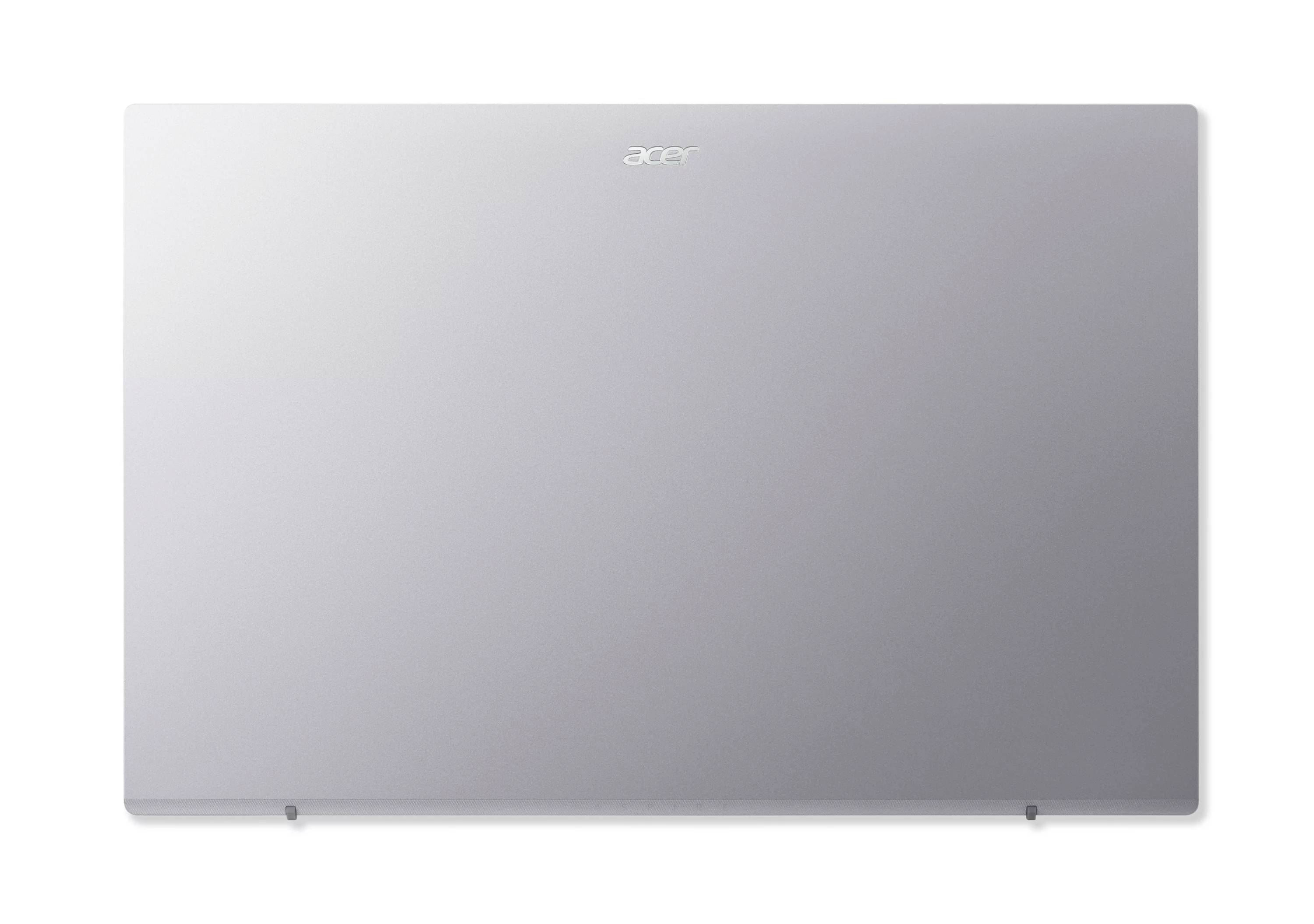 Ein geschlossener silberner Acer-Laptop mit dem Acer-Logo in der Mitte oben.