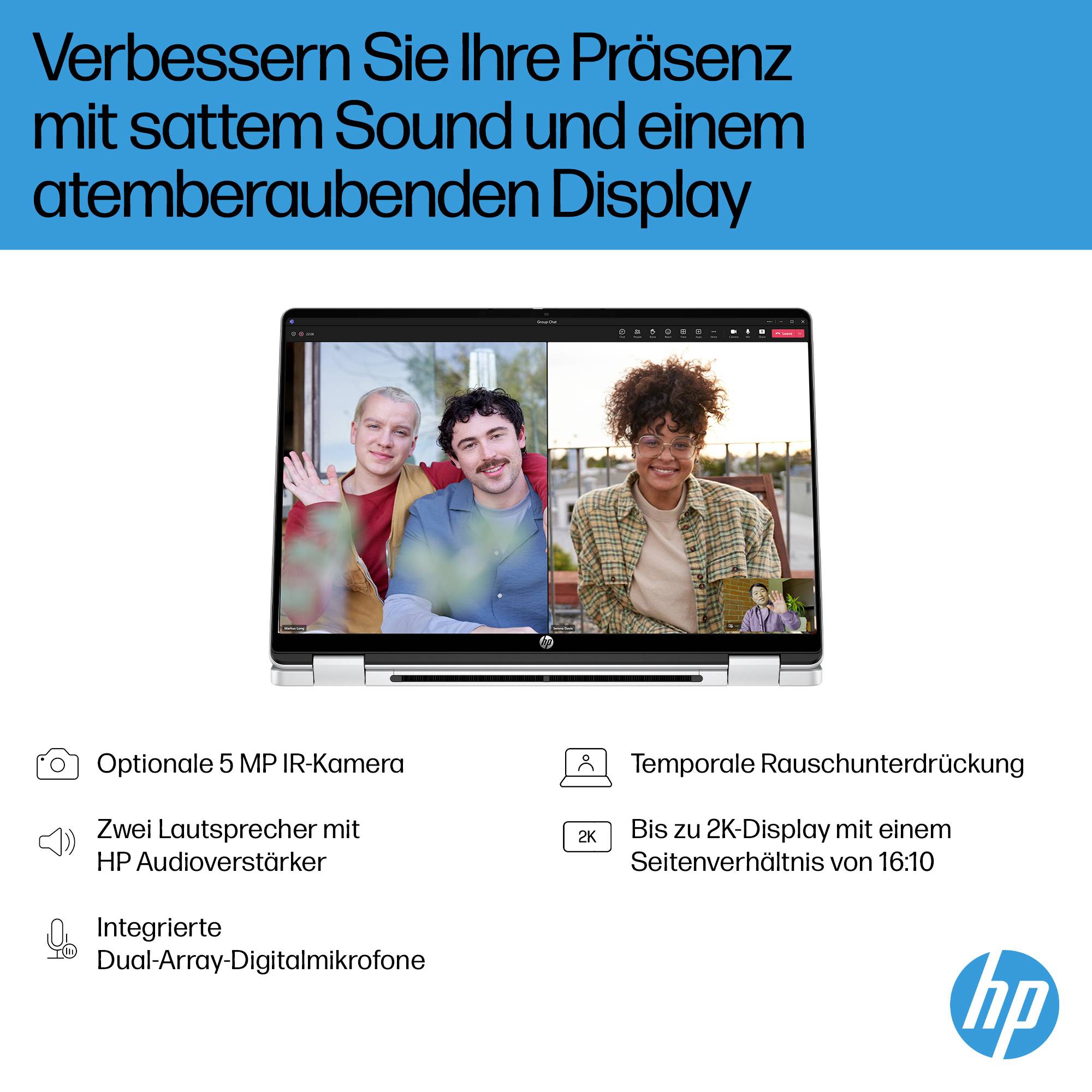 HP Notebook 35.6cm (14 Zoll) 2K Intel® Core™ 3 100U 8GB RAM 512GB SSD Deutsch, QWERTZ Intel Intel-Grafik Silber BZ7Z8EA