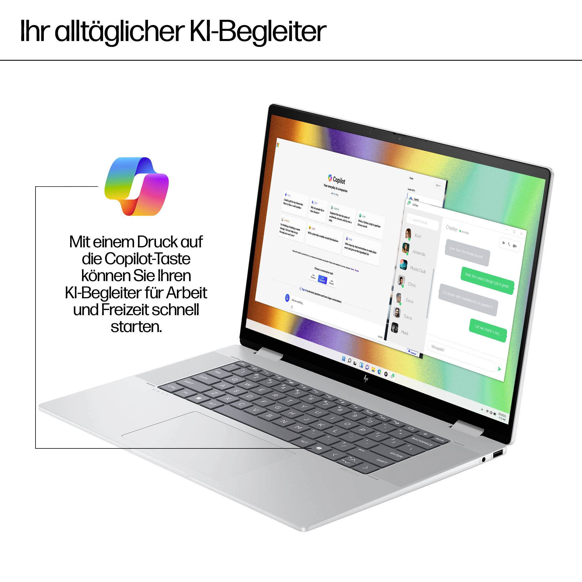 Dein täglicher KI-BegleiterDrücke die Copilot-Taste, um schnell in Arbeit und Freizeit zu starten.