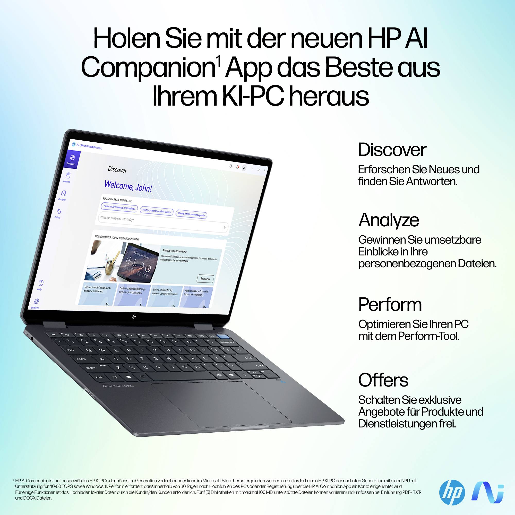 HP Notebook 35.6cm (14 Zoll) 3K Intel® Core™ Ultra 7 256V 16GB RAM 2TB SSD Deutsch, QWERTZ Intel Intel Arc Graphics Blau AW6N2EA