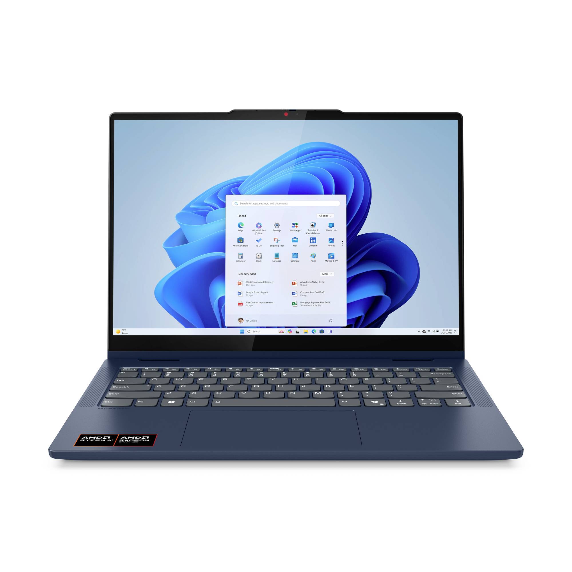 Lenovo Notebook 35.6 cm (14 Zoll) WUXGA AMD Ryzen AI 7 350 16 GB RAM 1 TB SSD Deutsch, QWERTZ AMD AMD Radeon Blau 83KT004RGE