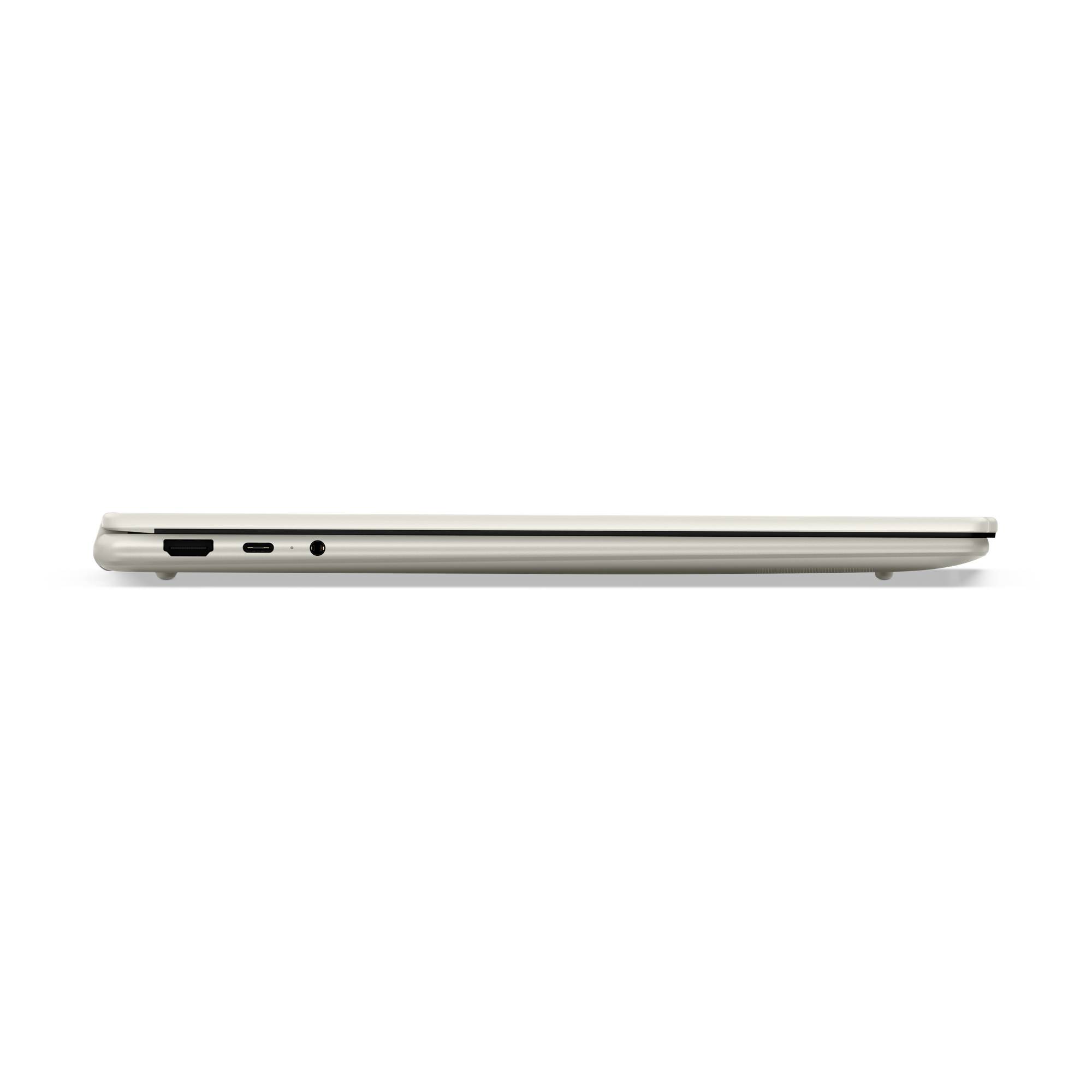 Seitenansicht eines geschlossenen silbernen Laptops mit Anschlüssen an der linken Kante.