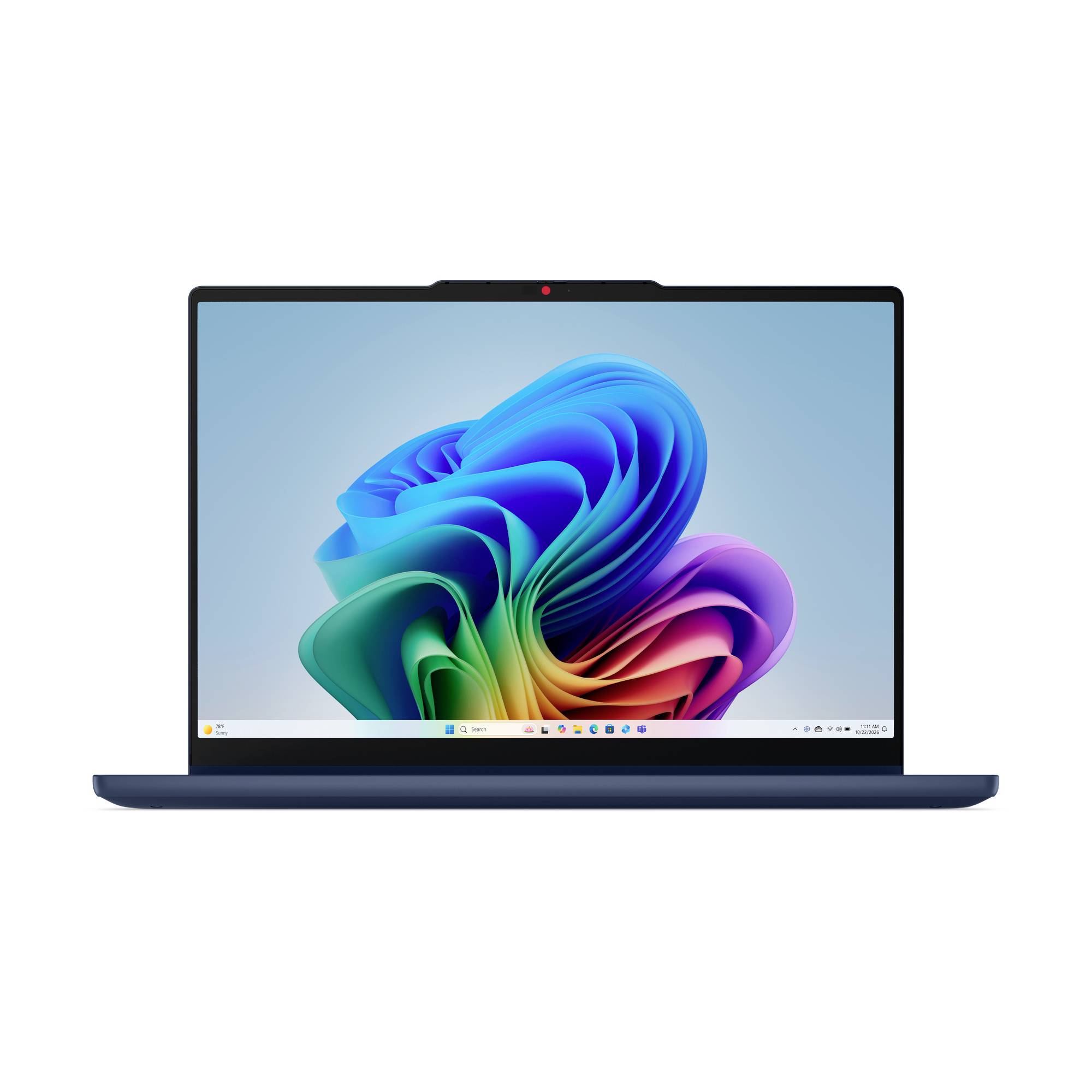 Laptop mit Windows-Desktop angezeigt, zeigt ein farbenfrohes abstraktes Wirbel-Hintergrundbild auf dem Bildschirm.