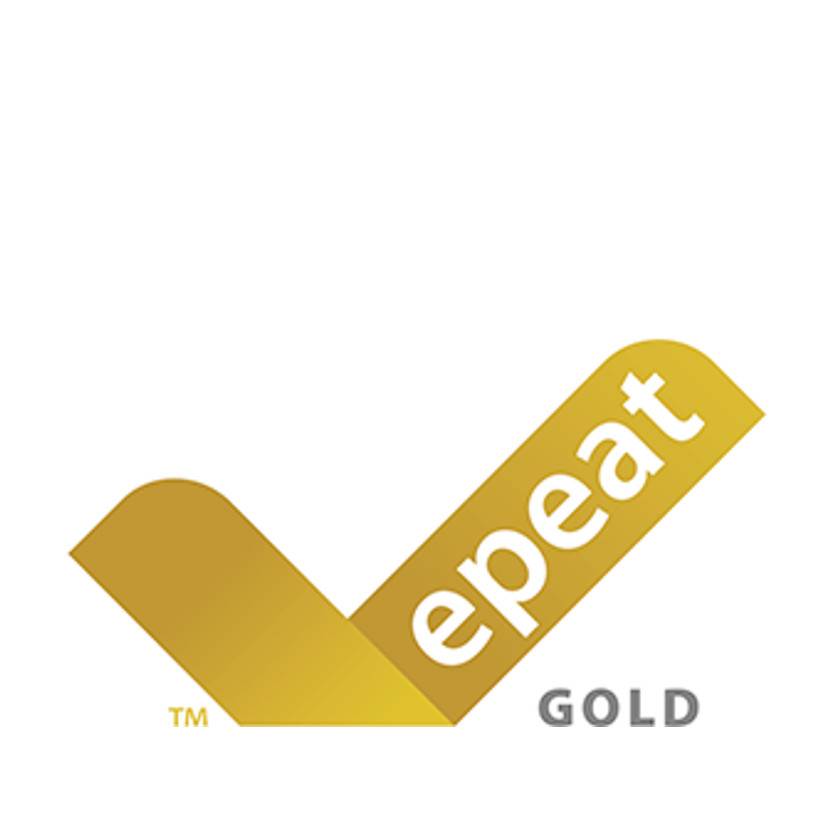 Gold-EPEAT-Zertifizierungslogo mit einem goldenen Häkchen und dem Wort „epeat" über „GOLD" auf weißem Hintergrund.