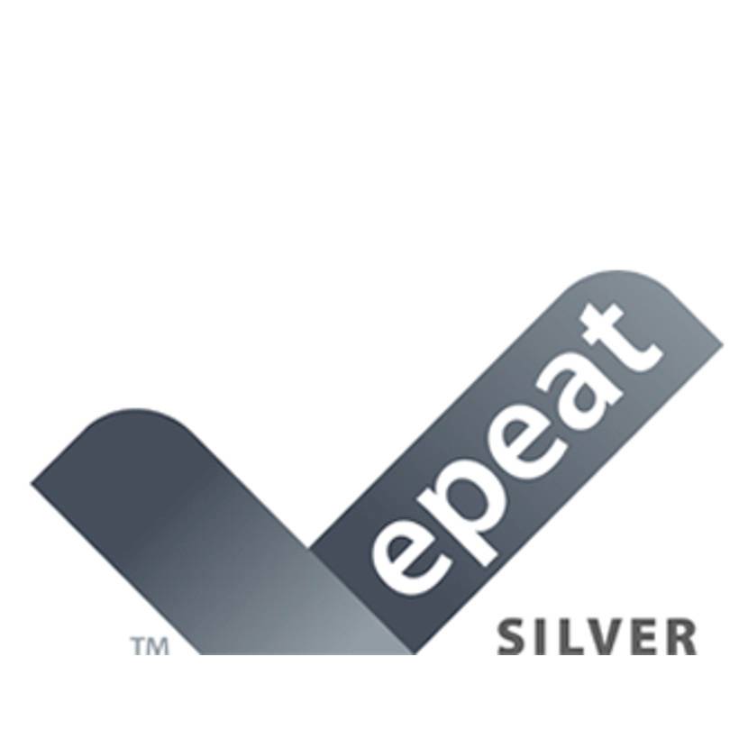 Logo für die Silver-Zertifizierung von epeat mit einem stilisierten grauen Häkchen und dem Wort „epeat" auf der rechten Seite, beschriftet mit „SILVER".