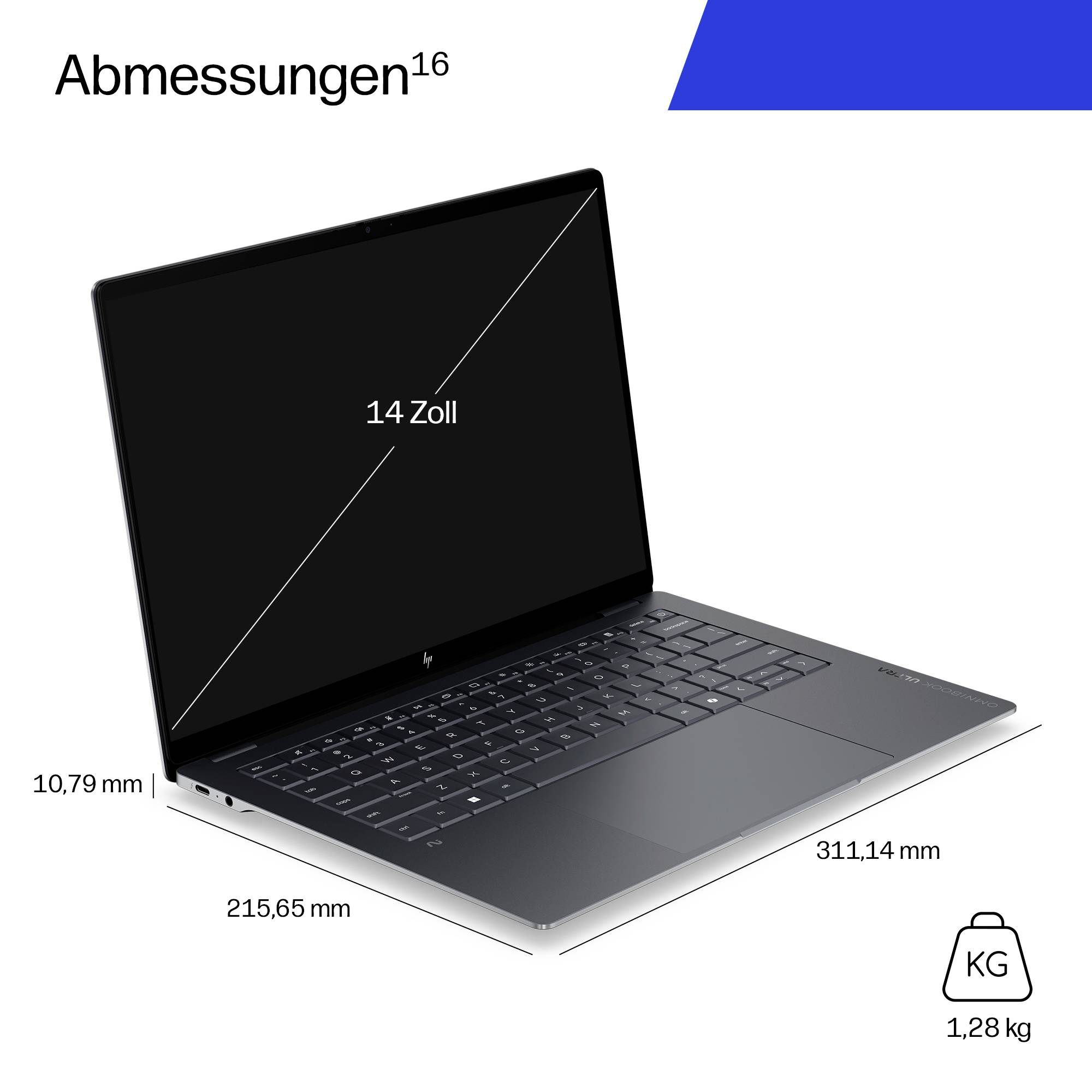 HP Notebook 35.6 cm (14 Zoll) 3K Intel® Core™ Ultra 7 356H 32 GB RAM 2 TB SSD Deutsch, QWERTZ Intel Intel-Grafik D91DNEA