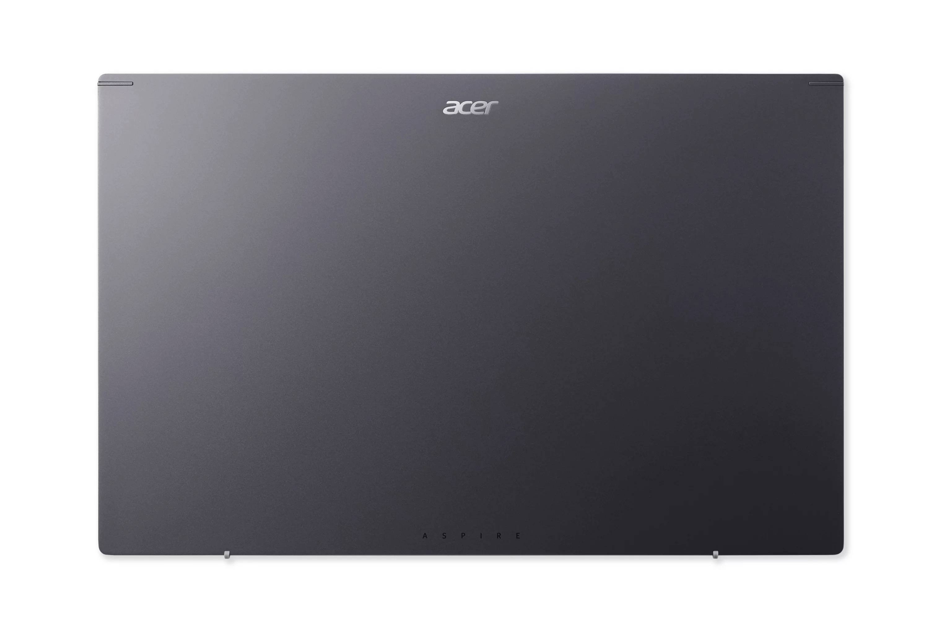 Geschlossener dunkelgrauer Acer-Laptop von oben fotografiert, mit zentriertem Acer-Logo.