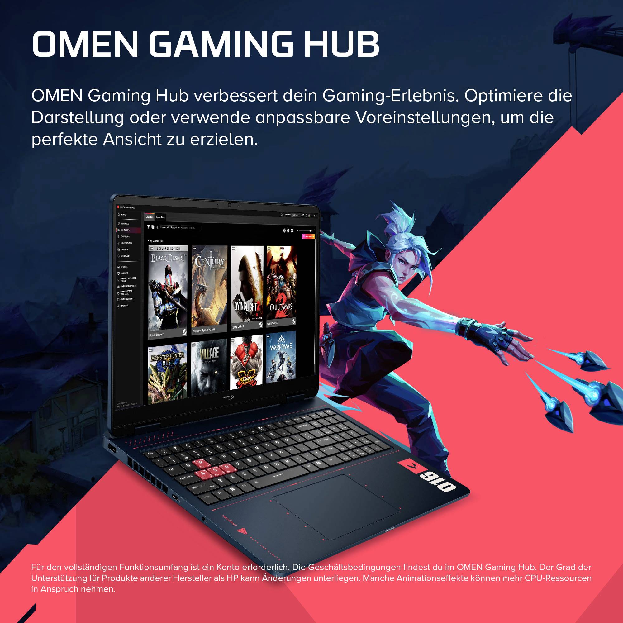 HP Gaming Notebook 40.6cm (16 Zoll) 2.5K AMD Ryzen 9 8940HX 8GB RAM Deutsch, QWERTZ NVIDIA GeForce RTX 5070 GDDR7 Schwarz DT5M2EA
