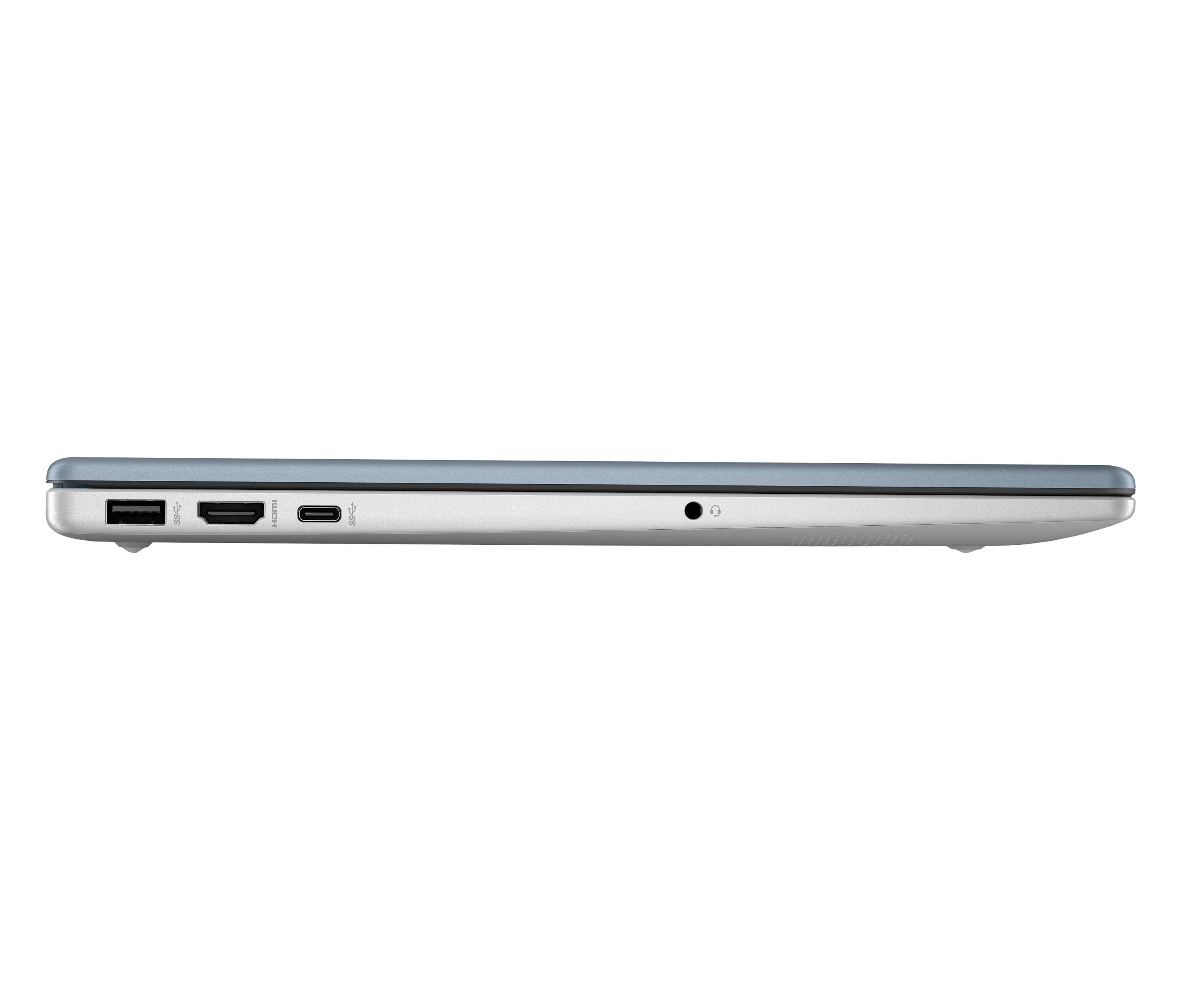 Seitenansicht der linken Kante eines Laptops mit USB-A-, HDMI- und USB-C-Anschlüssen sowie einer Stromanzeige.