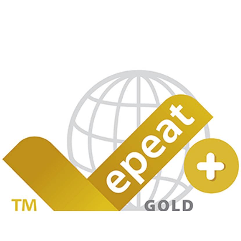Gold epeat Logo mit Globus-Symbol, goldenes Häkchen und Pluszeichen; Text lautet „epeat" und „GOLD".
