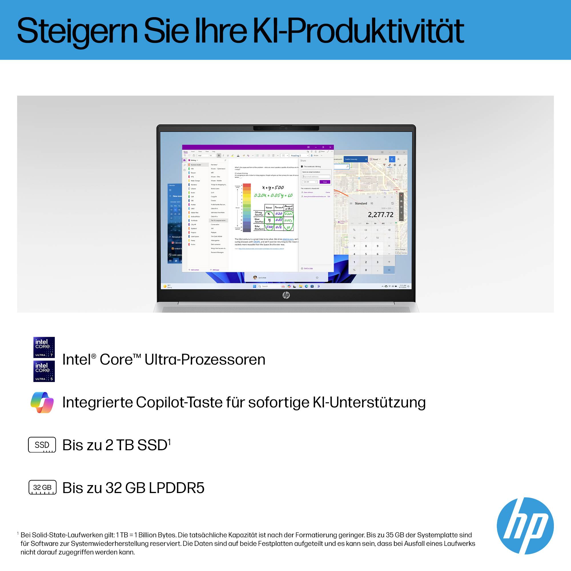 HP Notebook 40.6cm (16 Zoll) 2K Intel® Core™ Ultra 5 225U 16GB RAM 512GB SSD Deutsch, QWERTZ Intel Intel-Grafik Silber DF7H2EA