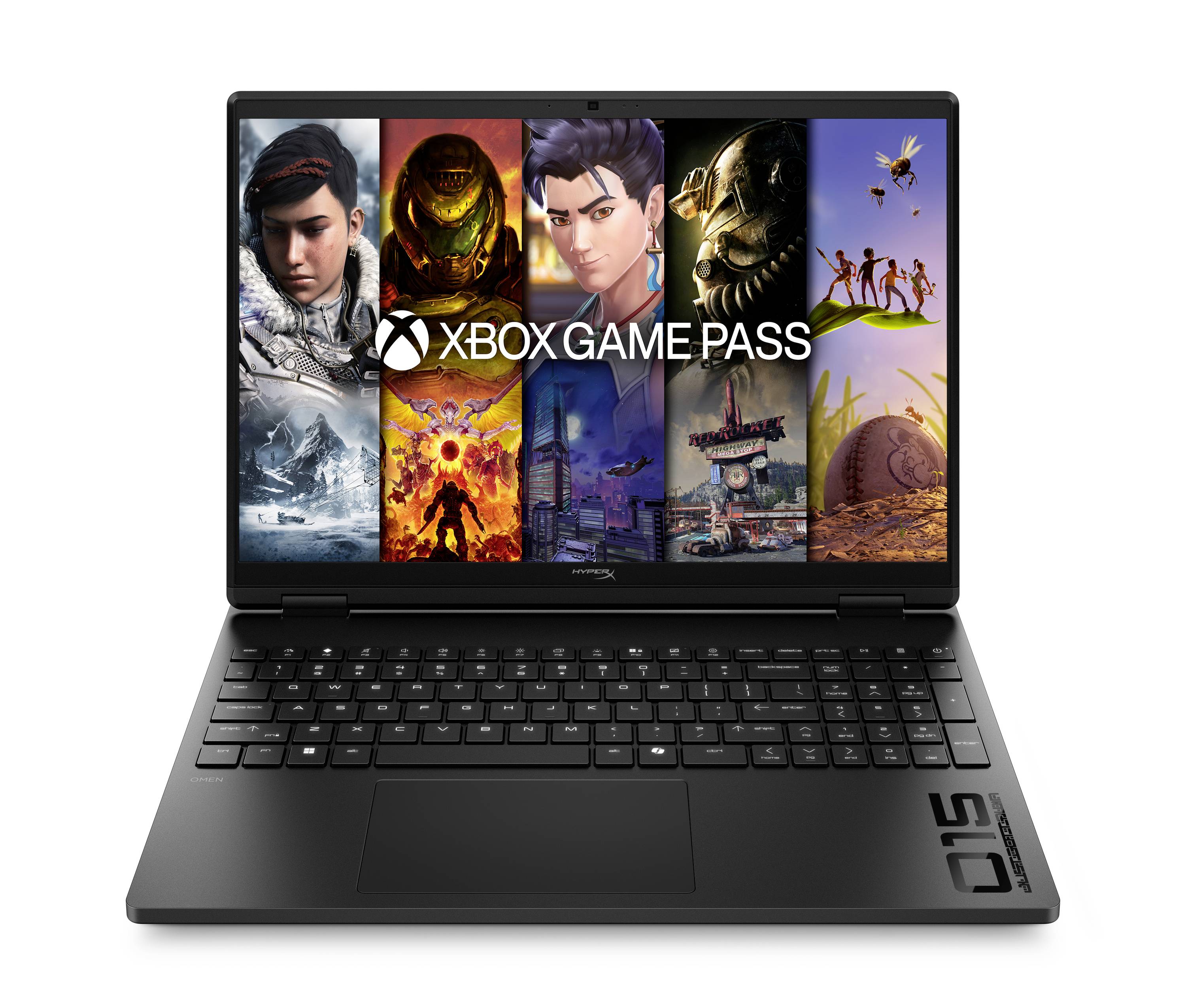 Schwarzer Laptop, auf dessen Bildschirm eine „XBOX GAME PASS