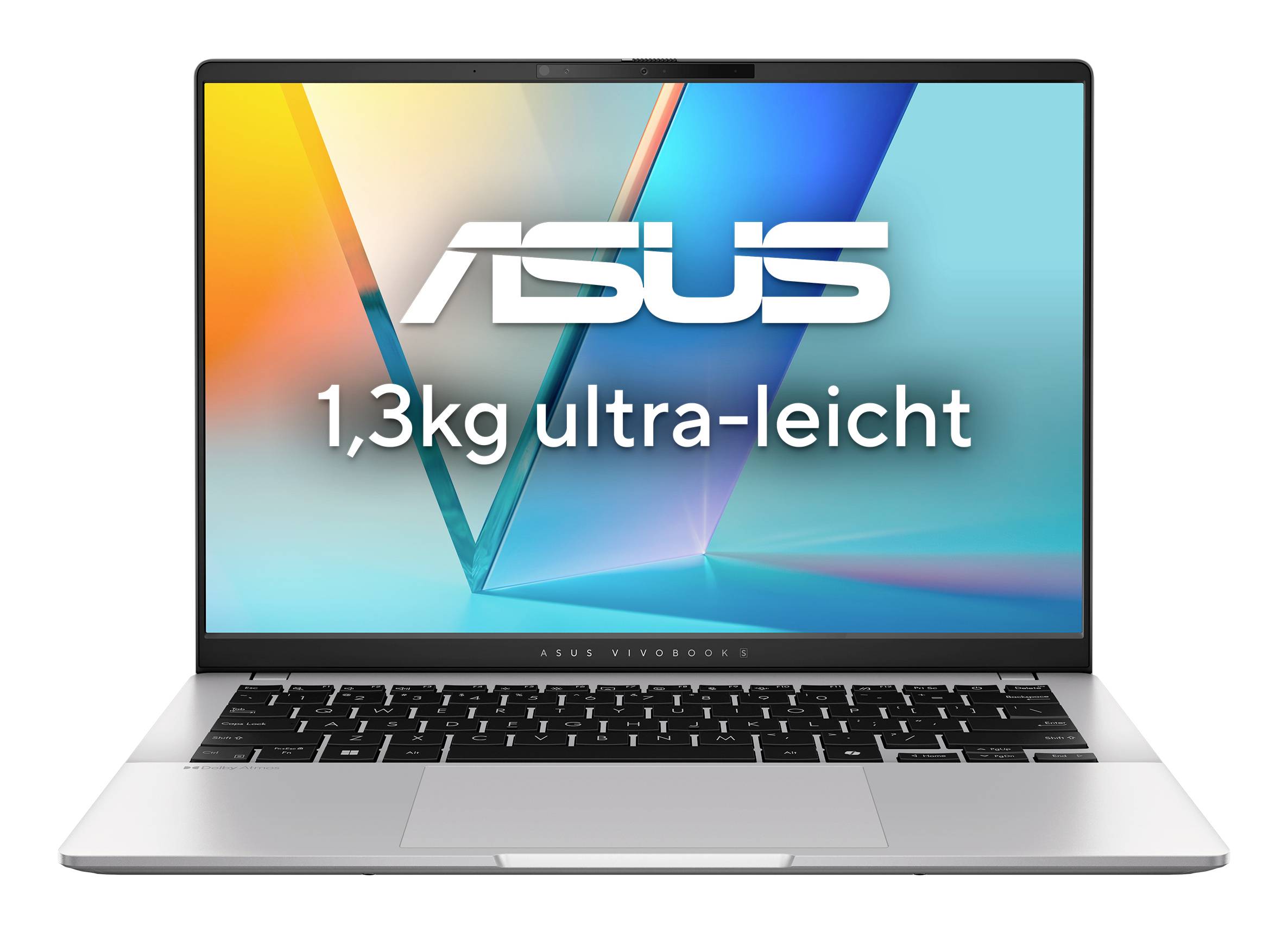 ASUS Laptop von vorne gezeigt mit Bildschirm, auf dem 
