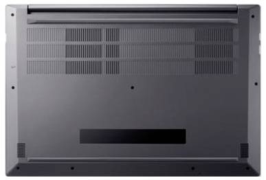 Unteransicht eines Laptops mit Belüftungsgittern, Schrauben und einem Batteriefachdeckel.