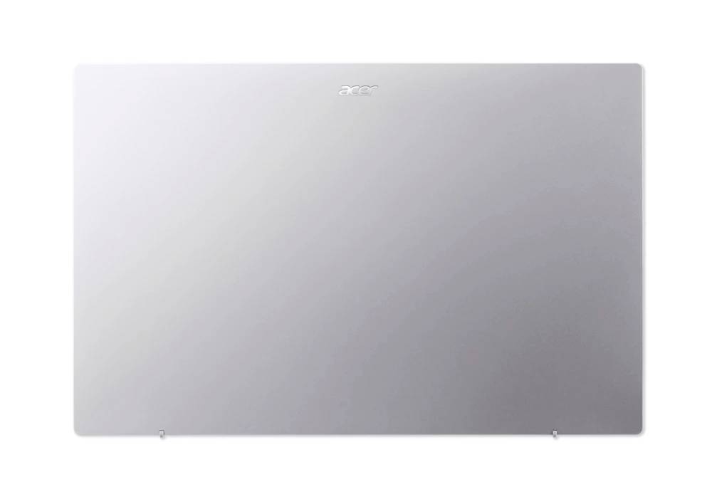 Silberner Laptop-Deckel mit zentriertem Acer-Logo, geschlossen auf weißem Hintergrund dargestellt.
