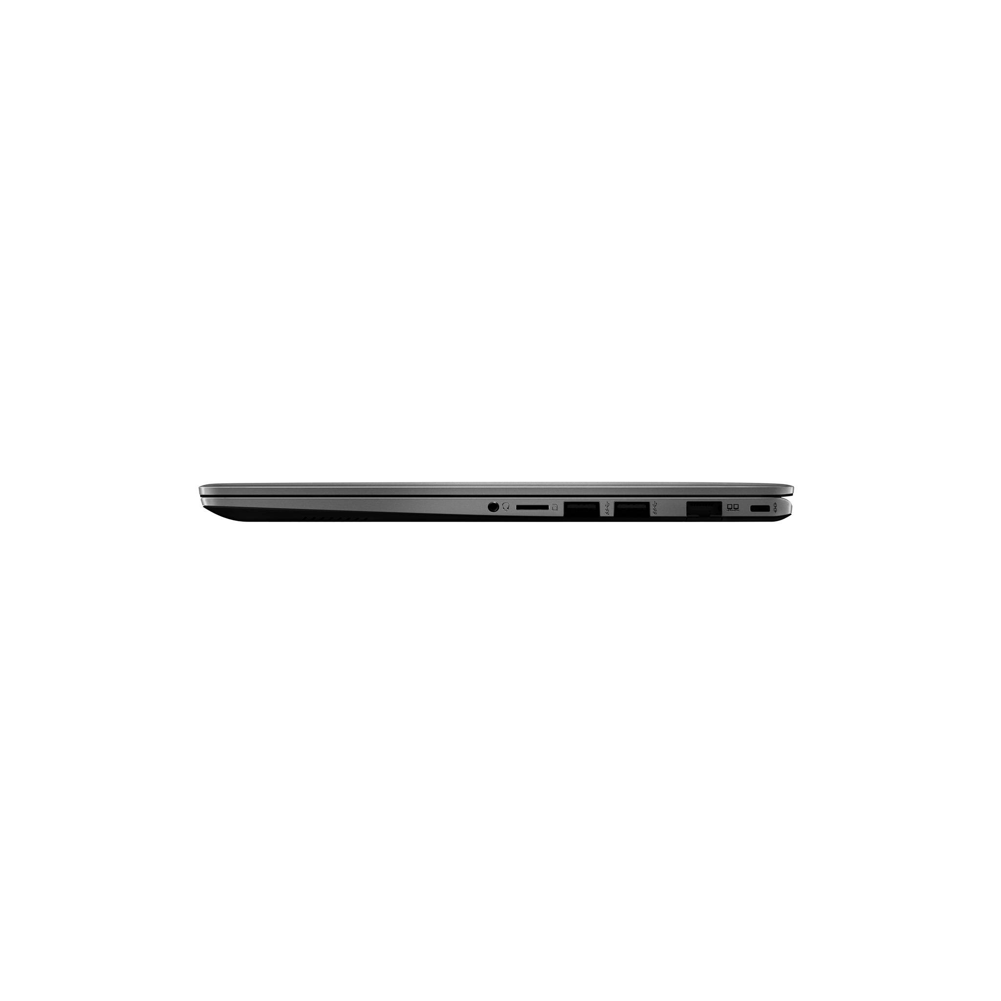 Seitenansicht eines geschlossenen silbernen Laptops, die sein schlankes Profil und die Anschlüsse auf der linken Seite auf weißem Hintergrund zeigt.