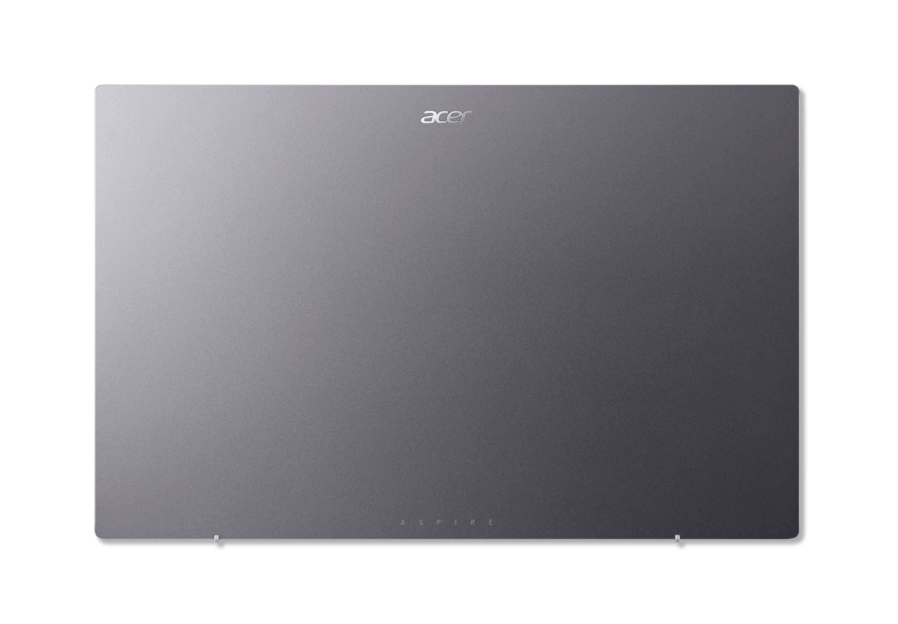 Geschlossener Acer-Laptop von oben gezeigt, silbergrau mit zentriertem Acer-Logo auf weißem Hintergrund.