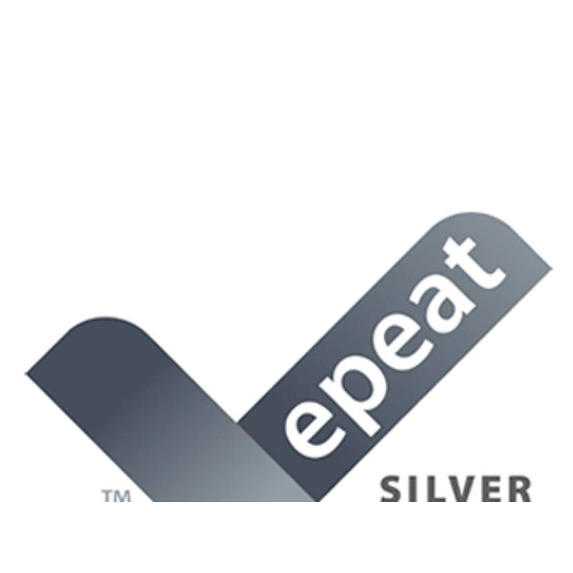 Epeat Silver Zertifizierungslogo mit einem grauen Häkchen und dem Wort "epeat" diagonal darüber.