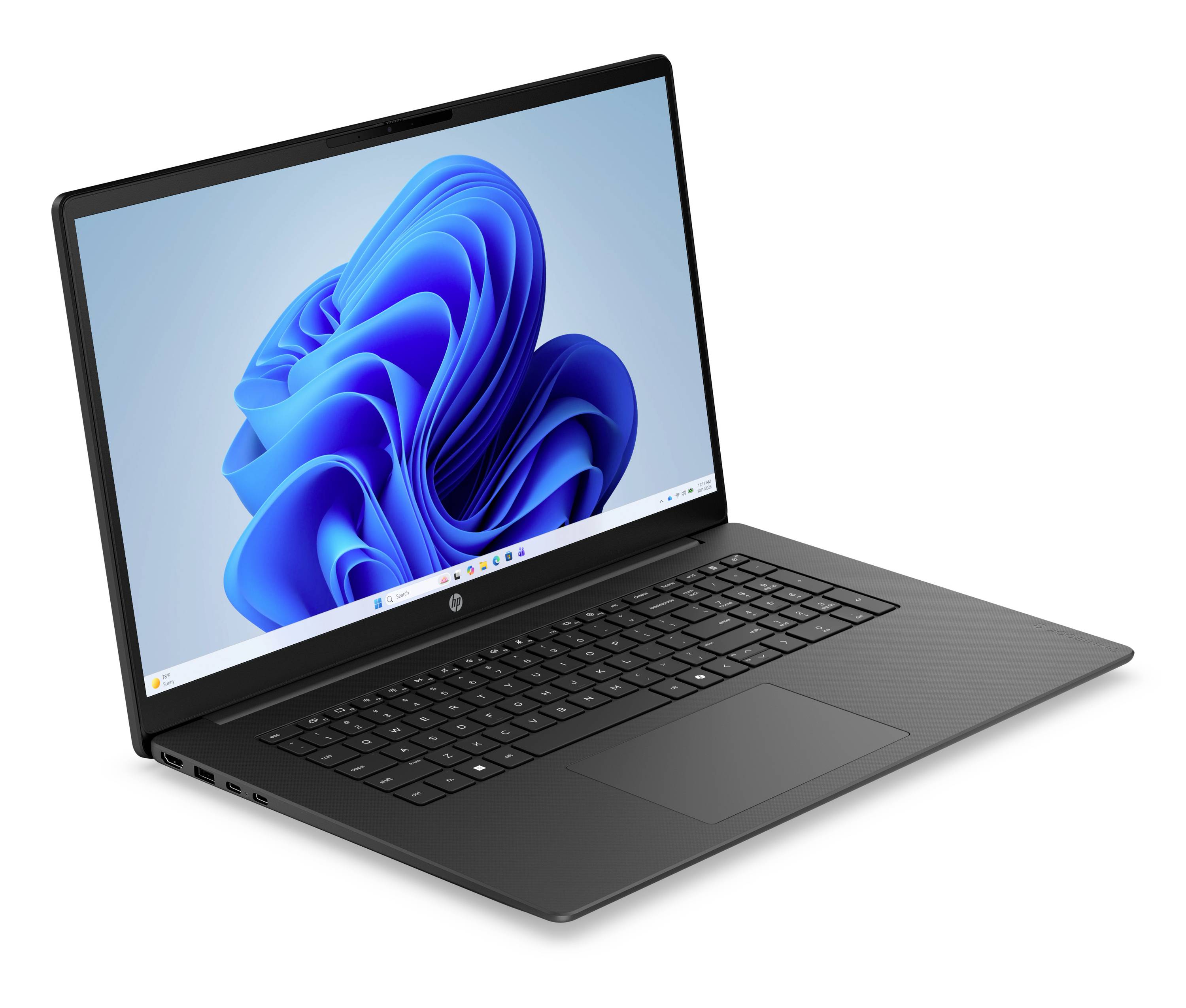 Laptop-Computer, der mit Windows 11-Desktop auf dem Bildschirm offen ist.