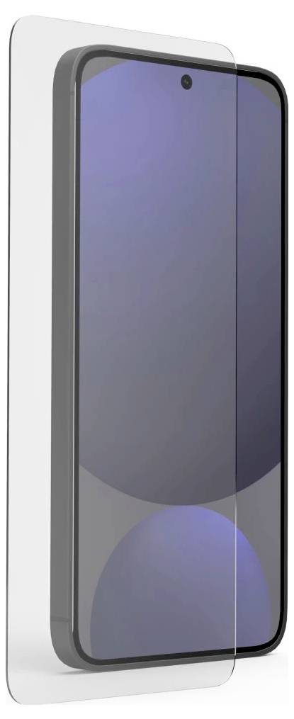 Ein Displayschutz für Smartphones, der über einem Telefondisplay ausgerichtet ist, mit einer transparenten Folie, die die Vorderseite abdeckt.