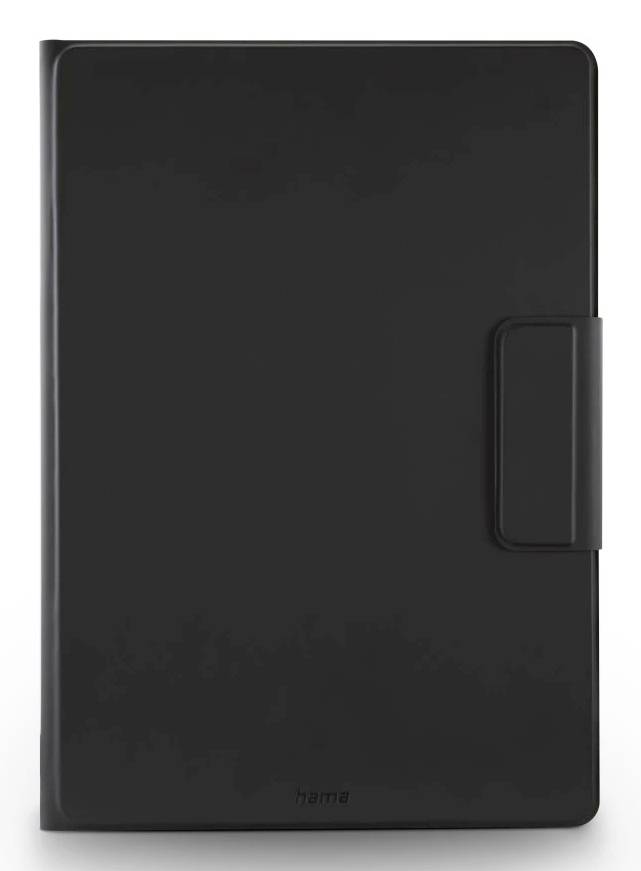 Schwarze Hama Tablet-Schutzhülle oder Folio-Cover, geschlossen gezeigt, mit einem Verschluss oder Griff-Detail auf der rechten Seite.