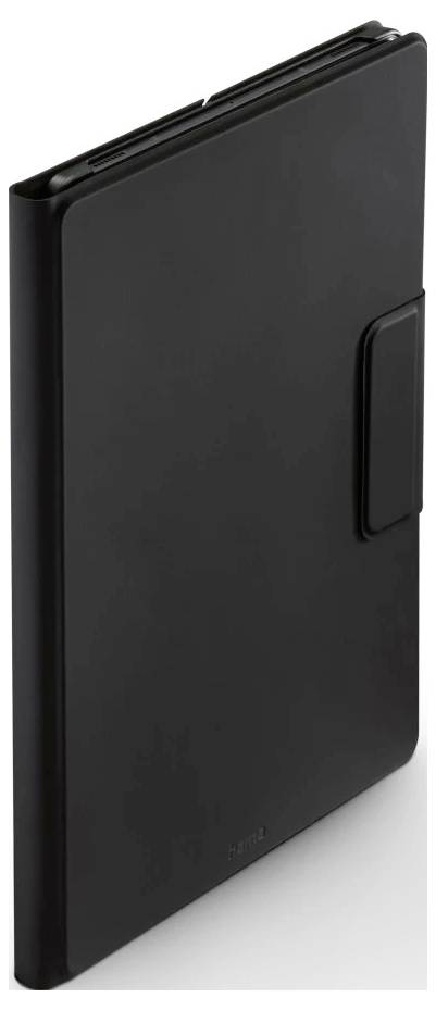Schwarzes Hardcover-Portfolio oder Präsentationsmappen gezeigt geschlossen, mit seitlichem Klappenver­schluss.