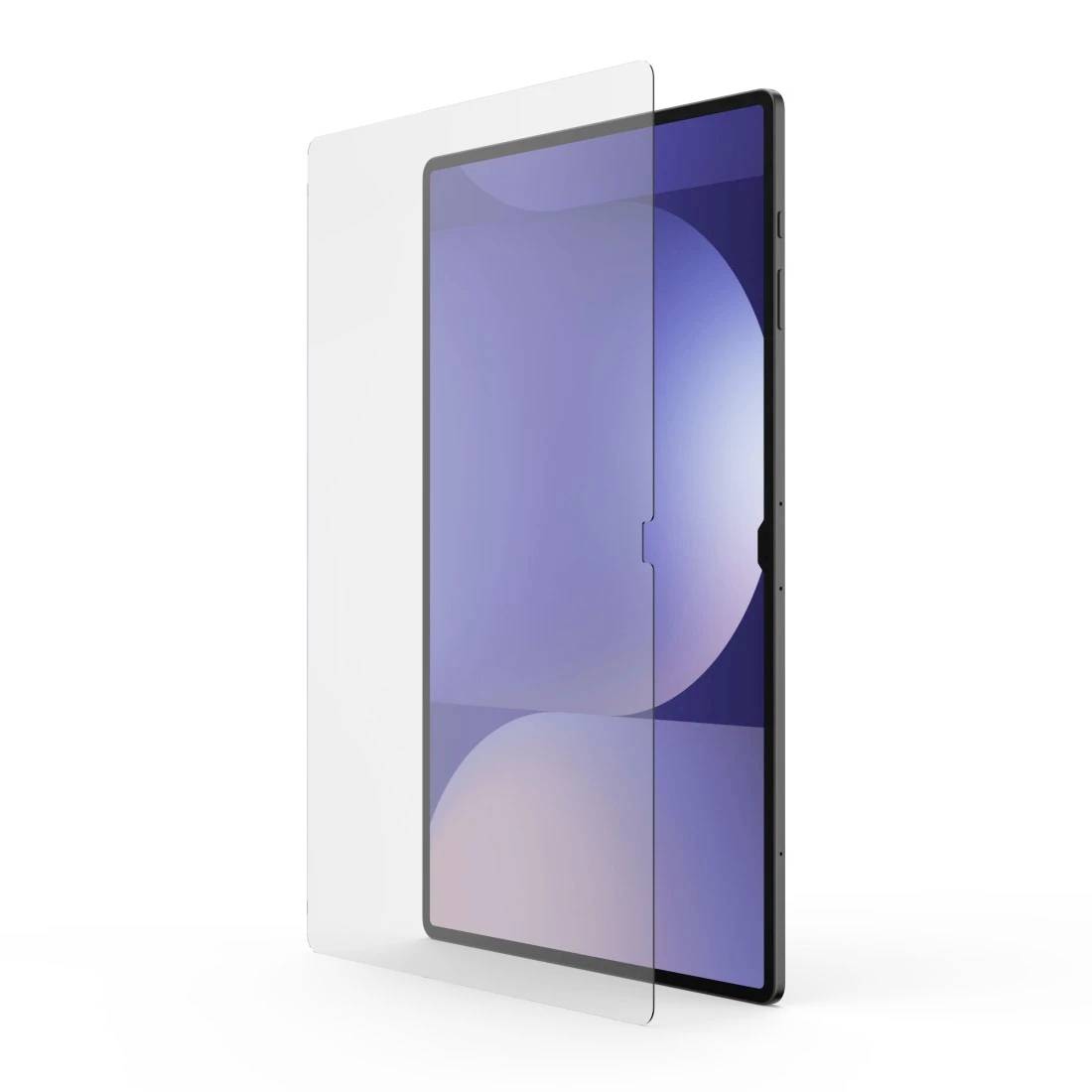 Transparente Displayschutzfolie, die mit einem Smartphone ausgerichtet ist und ein Schutzaccessoire für die Geräteanzeige zeigt.