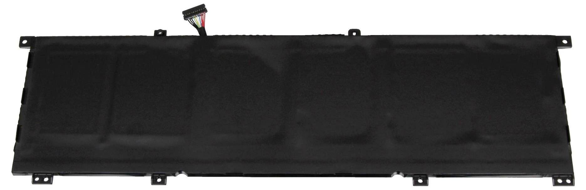 Schwarzes rechteckiges elektronisches Bedienfeld oder Display-Komponente mit Befestigungslaschen und einem Kabelstecker oben, dargestellt vor weißem Hintergrund.