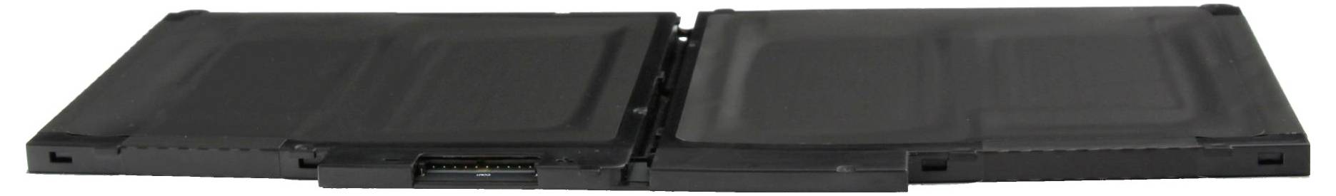 Geschlossener schwarzer Dual-Screen-Laptop oder tragbares Monitor-Gerät, von vorne auf weißem Hintergrund gezeigt.
