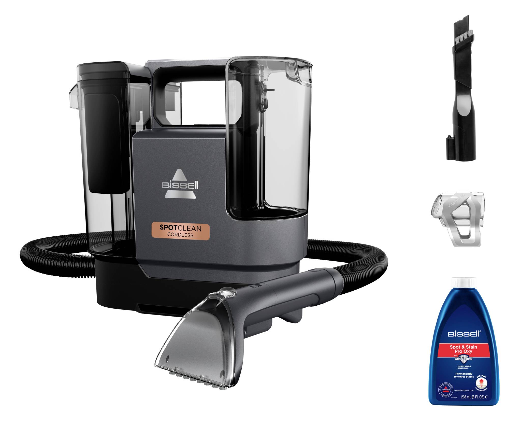 Bissell SpotClean schnurlos tragbarer Teppichreiniger mit Schlauch, tragbarem Polsterwerkzeug, Fugenwerkzeug und Fleckenentferner-Flasche