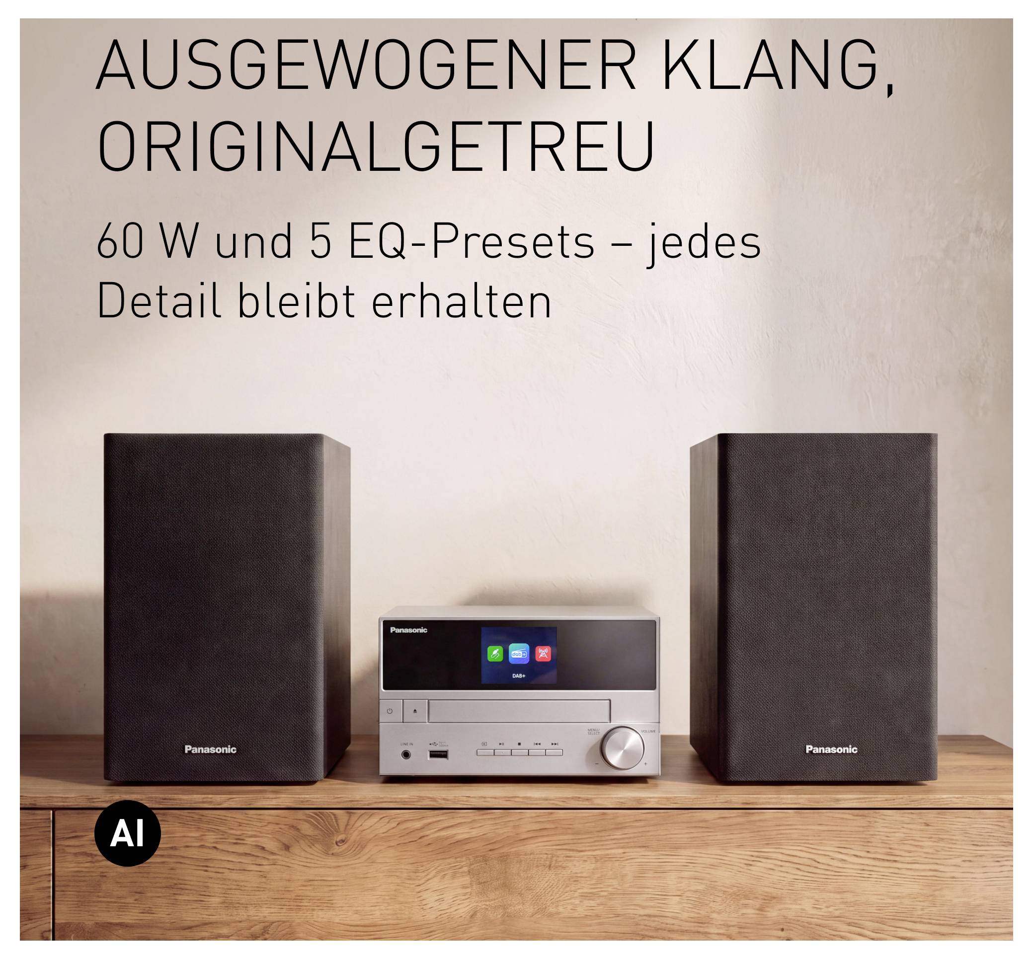 Panasonic SC-PM302E-S Stereoanlage Bluetooth®, CD, USB, DAB+, UKW, Inkl. Fernbedienung 20W Silber