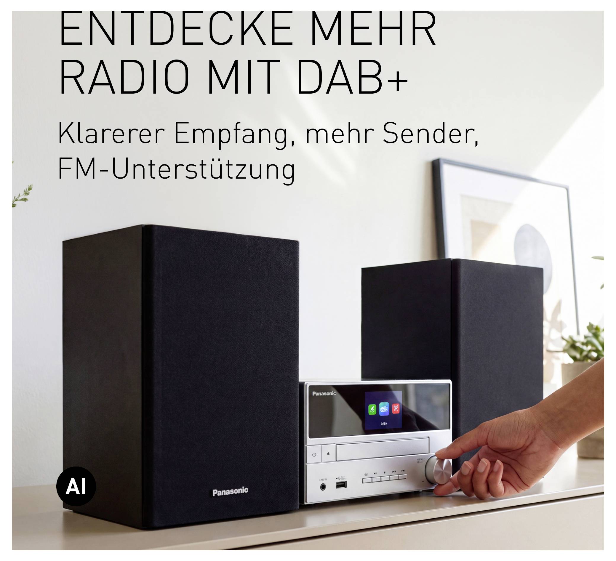 Panasonic SC-PM302E-S Stereoanlage Bluetooth®, CD, USB, DAB+, UKW, Inkl. Fernbedienung 20W Silber