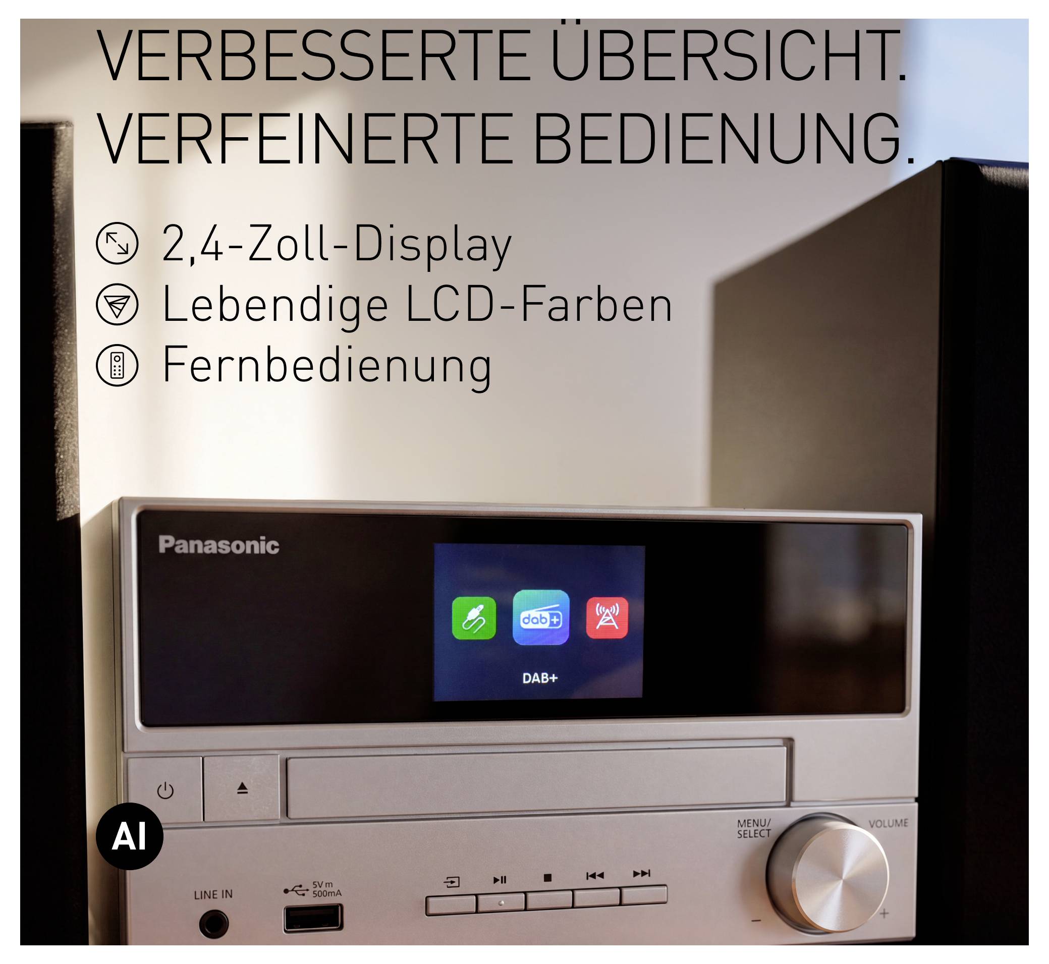 Panasonic SC-PM302E-S Stereoanlage Bluetooth®, CD, USB, DAB+, UKW, Inkl. Fernbedienung 20W Silber