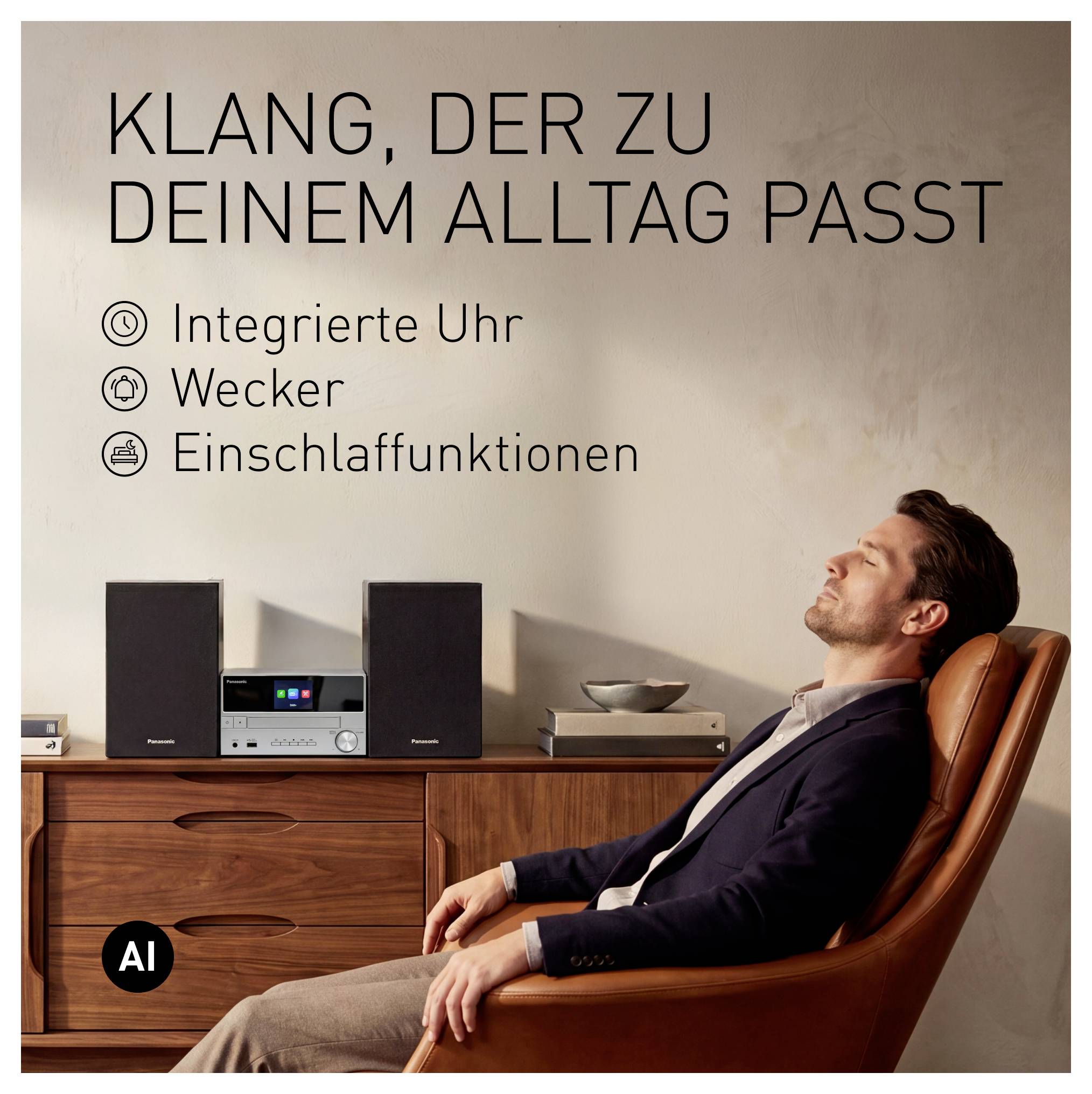 Panasonic SC-PM302E-S Stereoanlage Bluetooth®, CD, USB, DAB+, UKW, Inkl. Fernbedienung 20W Silber