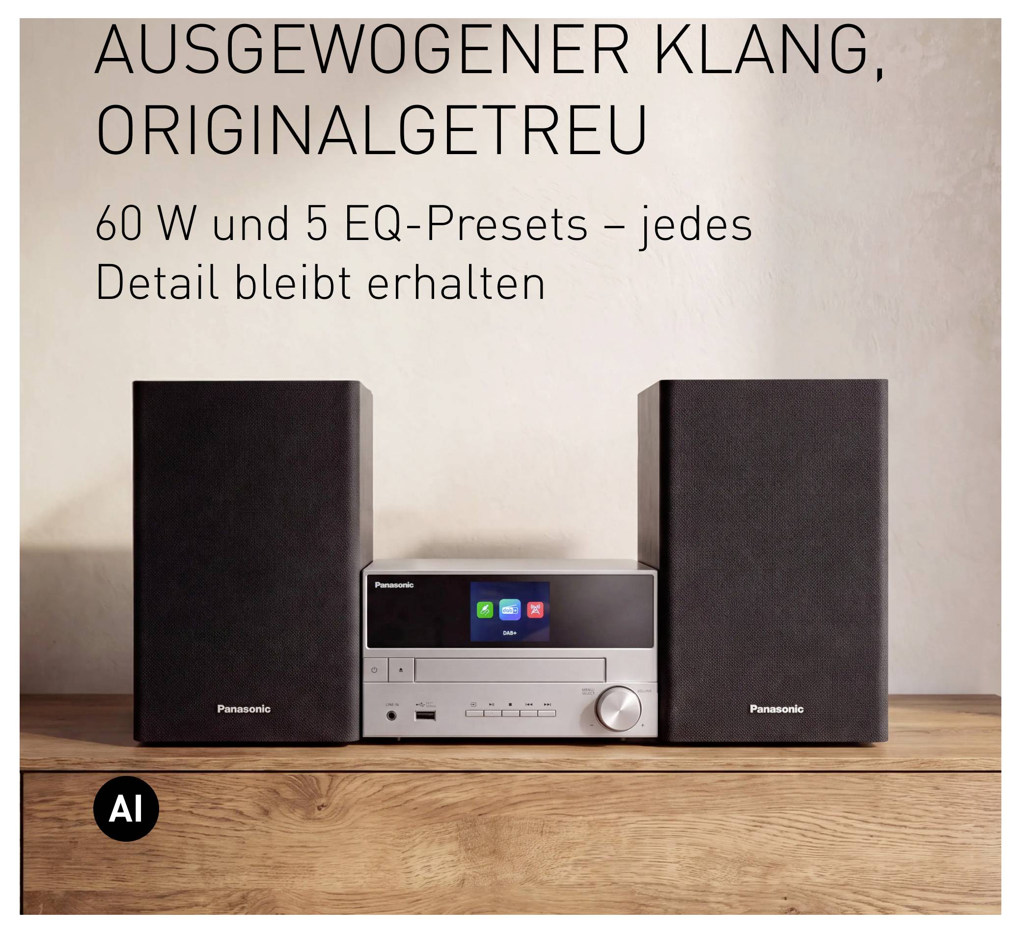 Panasonic SC-PM302E-S Stereoanlage Bluetooth®, CD, USB, DAB+, UKW, Inkl. Fernbedienung 20W Silber