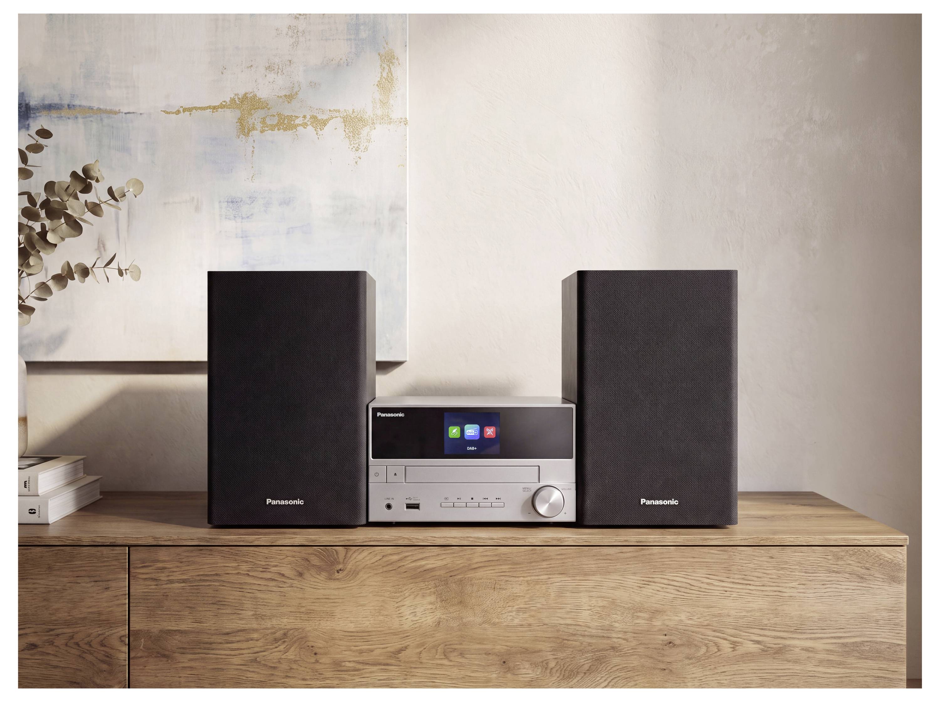 Panasonic SC-PM302E-S Stereoanlage Bluetooth®, CD, USB, DAB+, UKW, Inkl. Fernbedienung 20W Silber