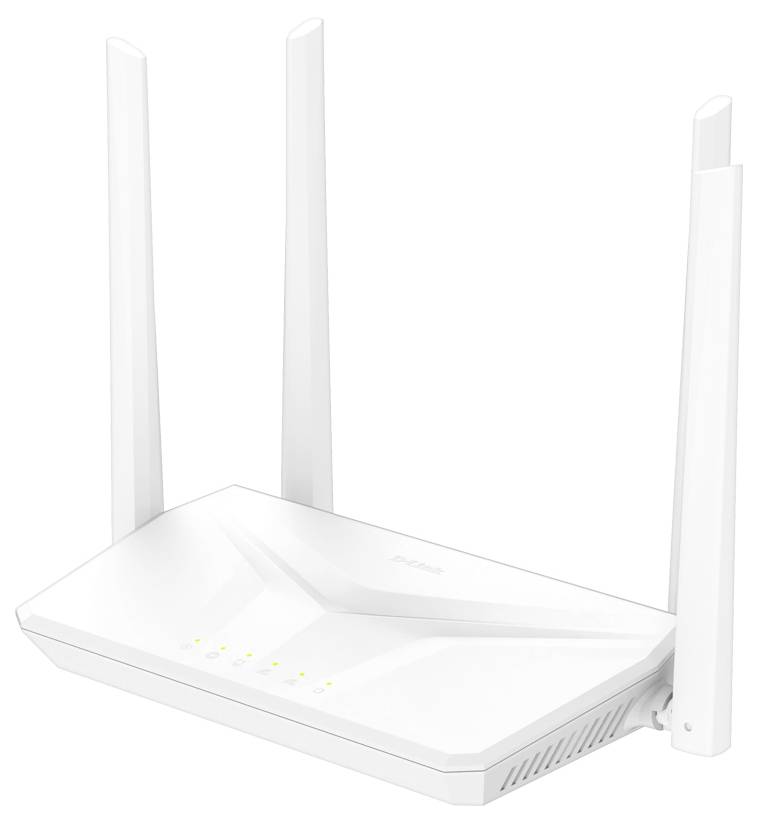 Weißer WLAN-Router mit vier Antennen und grünen Statusleuchten