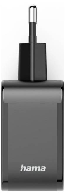 Schwarzes Hama-Wandladegerät mit einem USB-C-Kabel, das oben angeschlossen ist.