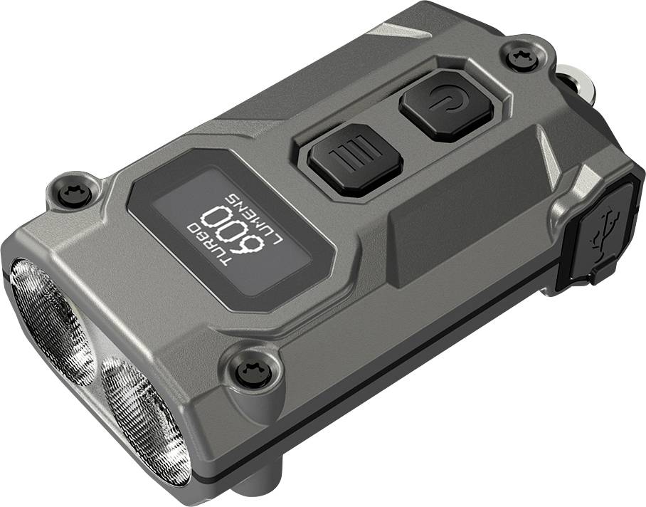 Kompakte, duale LED-Taschenlampe mit Akkuladung und LCD-Display, das „Turbo 600 Lumen