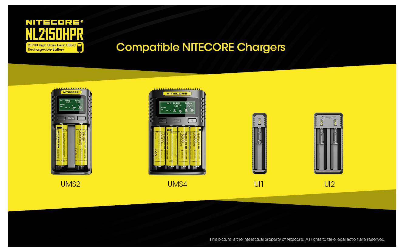 NITECORE NL2150HPR Akkupack, kompatibel mit NITECORE Ladern: UMS2, UMS4, UI1 und UI2.