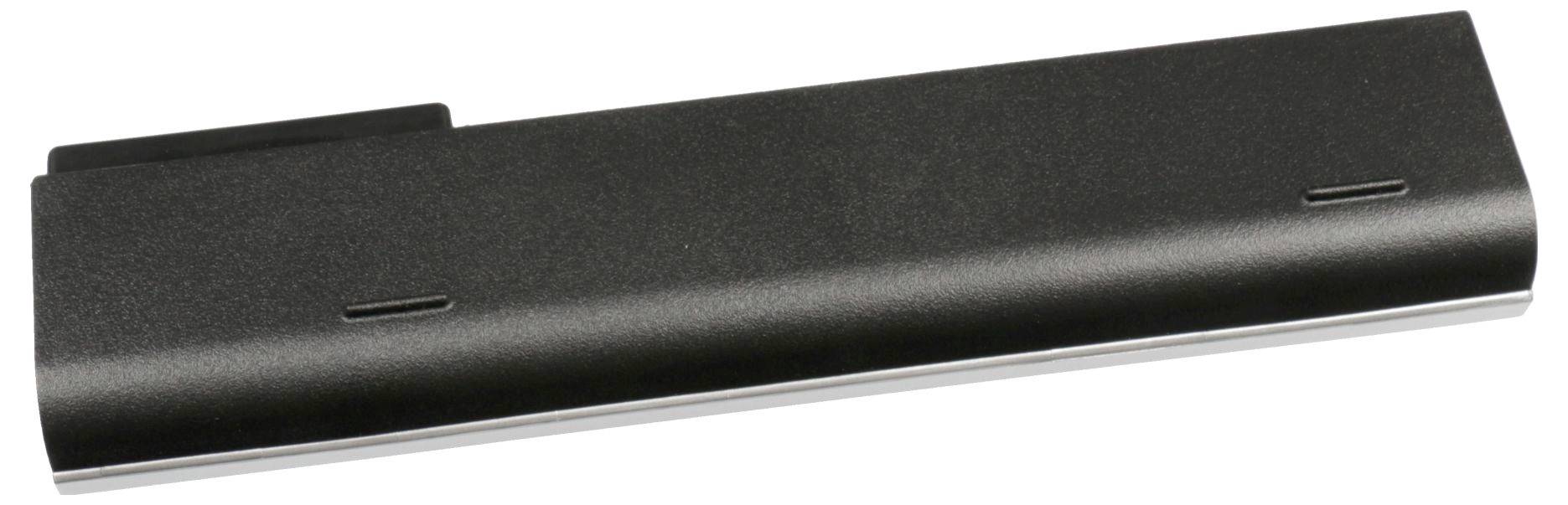 Schwarze Laptop-Batterie mit Anzeigefächern, dargestellt auf weißem Hintergrund