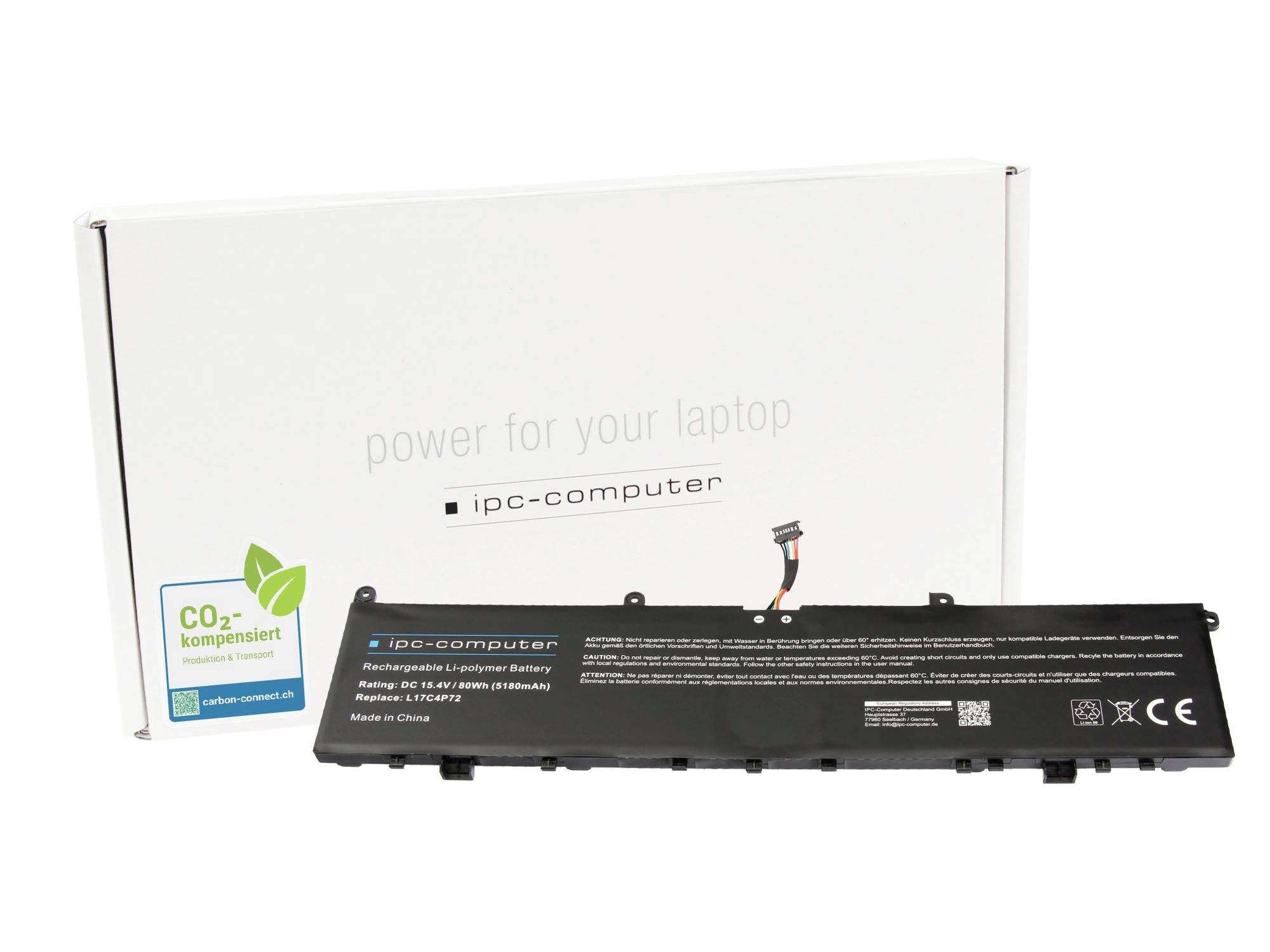 Schwarzer Laptop-Akku vor einer „ipc-computer