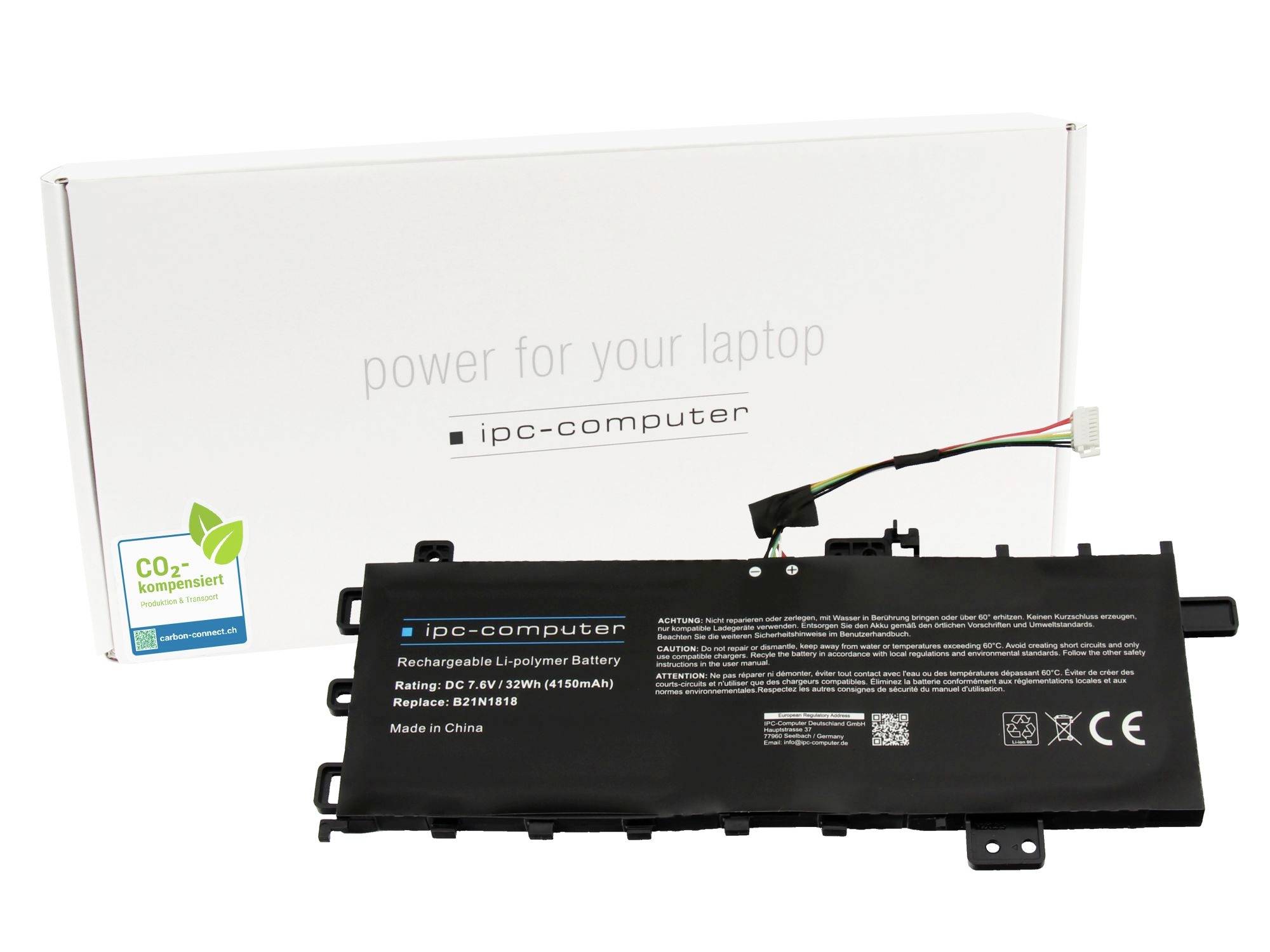 Laptop-Ersatzakku vor seiner weißen 