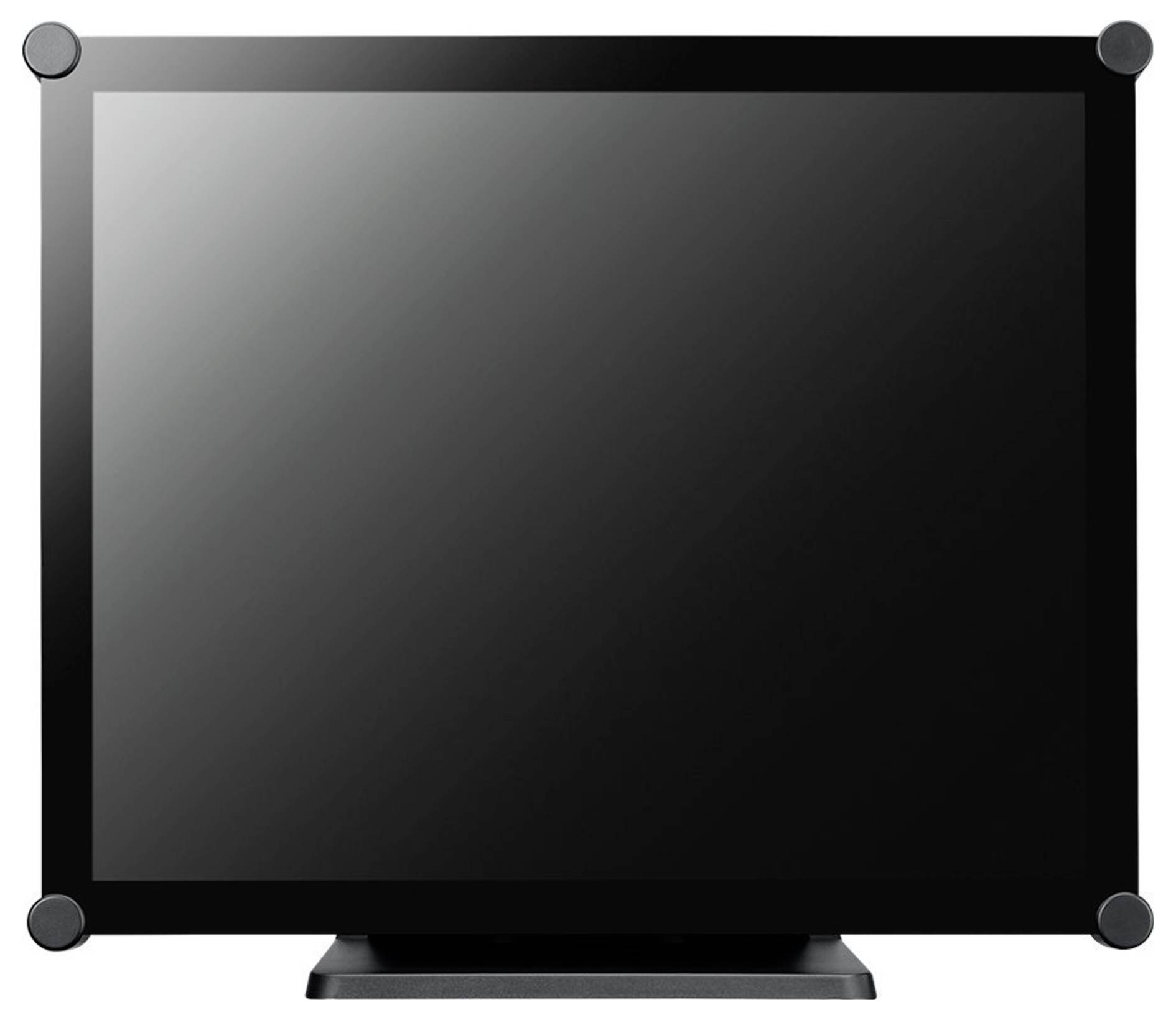 Leerer Flachbildfernseher oder Monitor mit schwarzem Bildschirm und Ständer auf weißem Hintergrund.