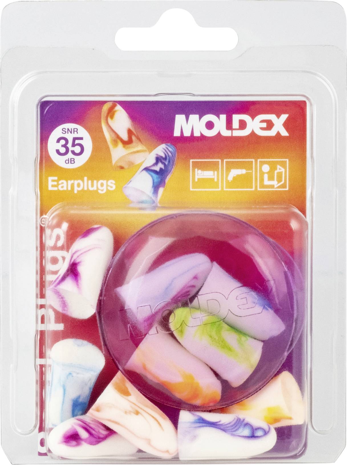 Blisterpackung mit MOLDex-Ohrstöpseln mit der Kennzeichnung „SNR 35 dB