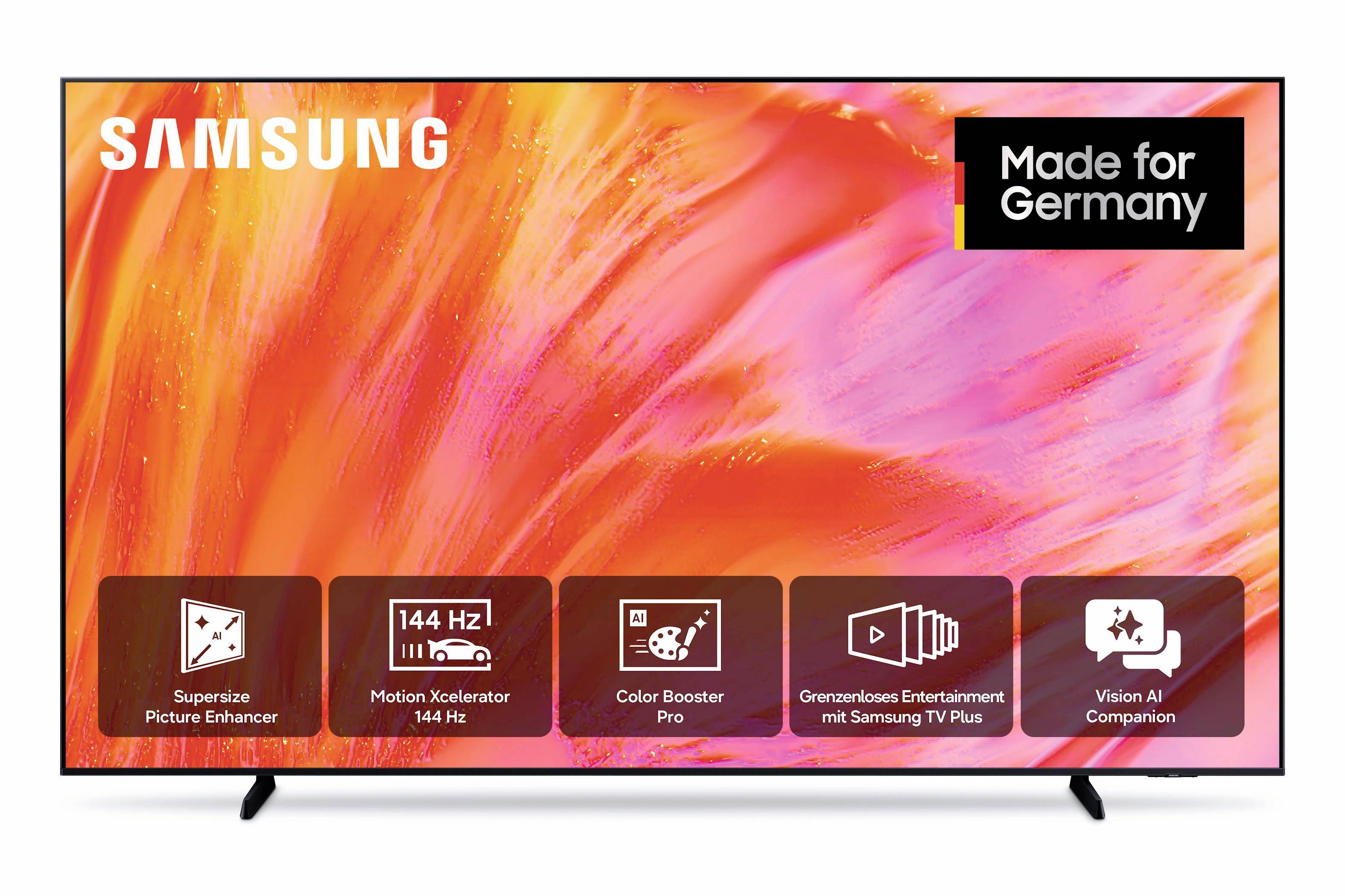 Samsung-Fernseher mit farbenfrohem abstraktem Bild, 
